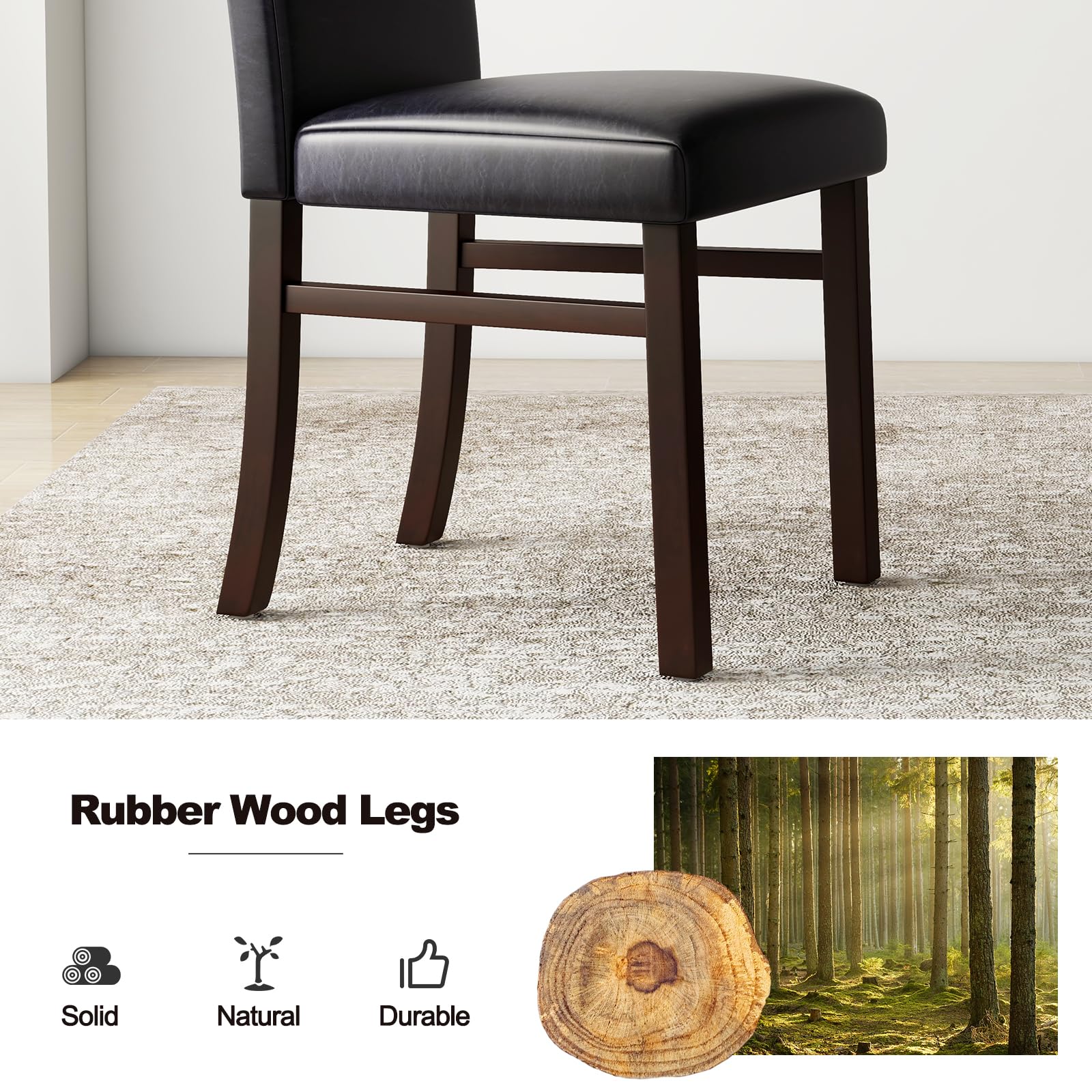 PU Leather Dining Chairs Set of 2/4, Armless High Back Dining Side Chairs with Cushion Seat