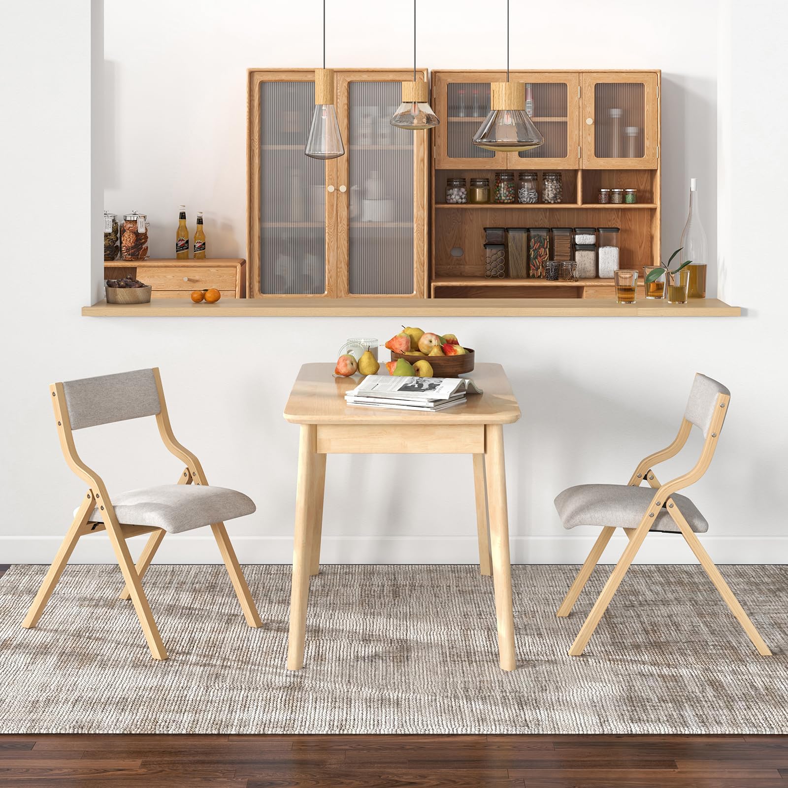 Folding Dining Chairs Set of 2/4, Foldable Chairs with Padded Seat and Solid Wood Frame