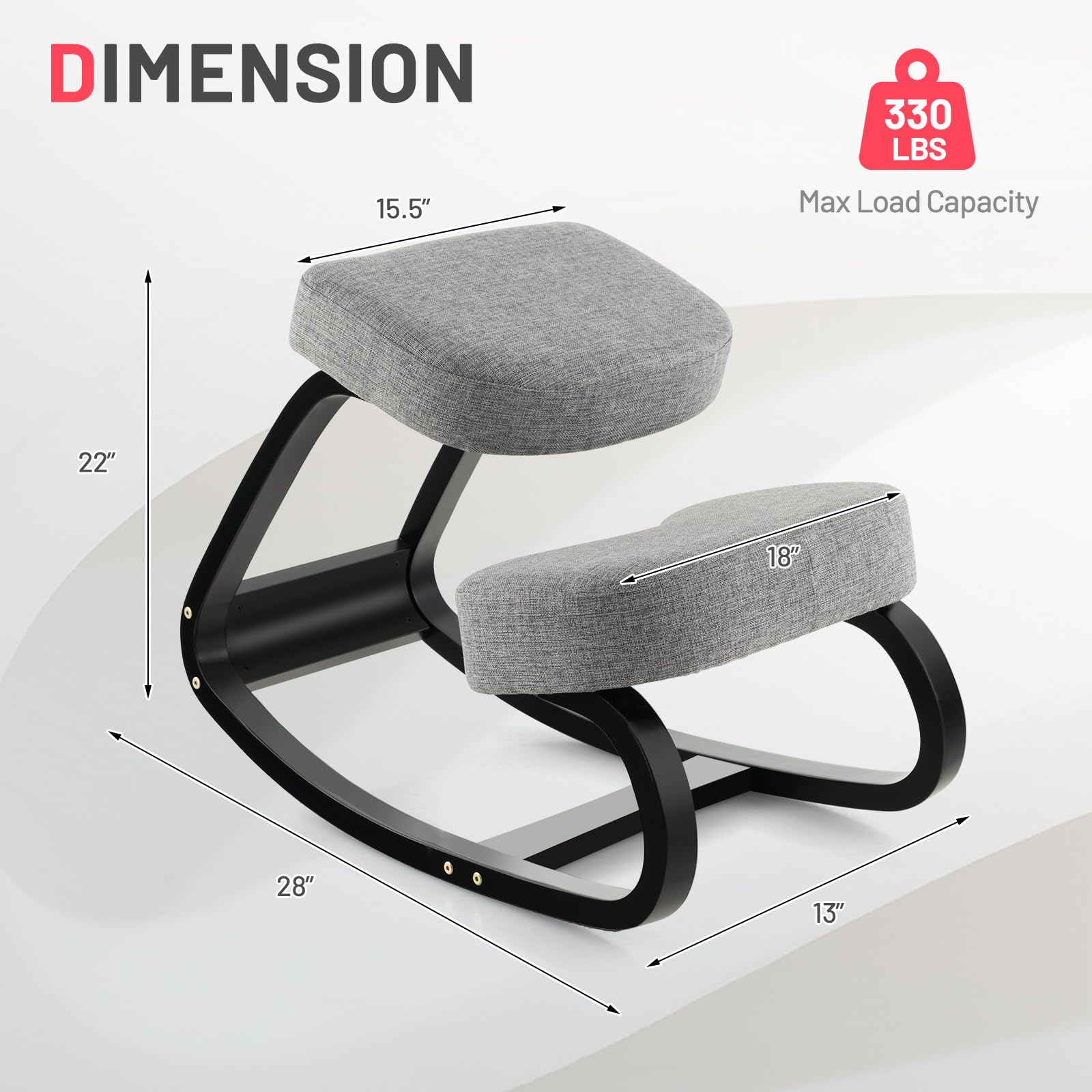 Kneeling Chair, Posture Chair, Max Load 330 Lbs, Rocking Knee Chair with Soft Cushion