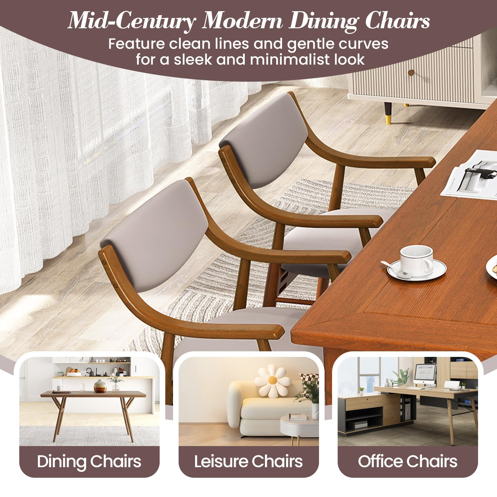 Wooden Dining Chairs Set of 2/4, PU Leather Upholstered Kitchen Chairs w/Padded Seat & Back, Rubber Wood Frame