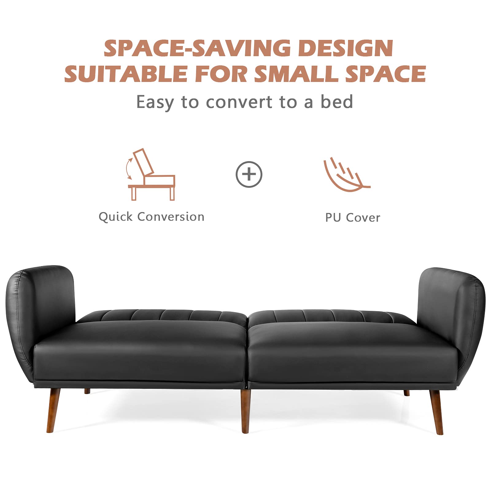 3 Seat Convertible Futon Sofa with High-Density Sponge & Adjustable Backrest