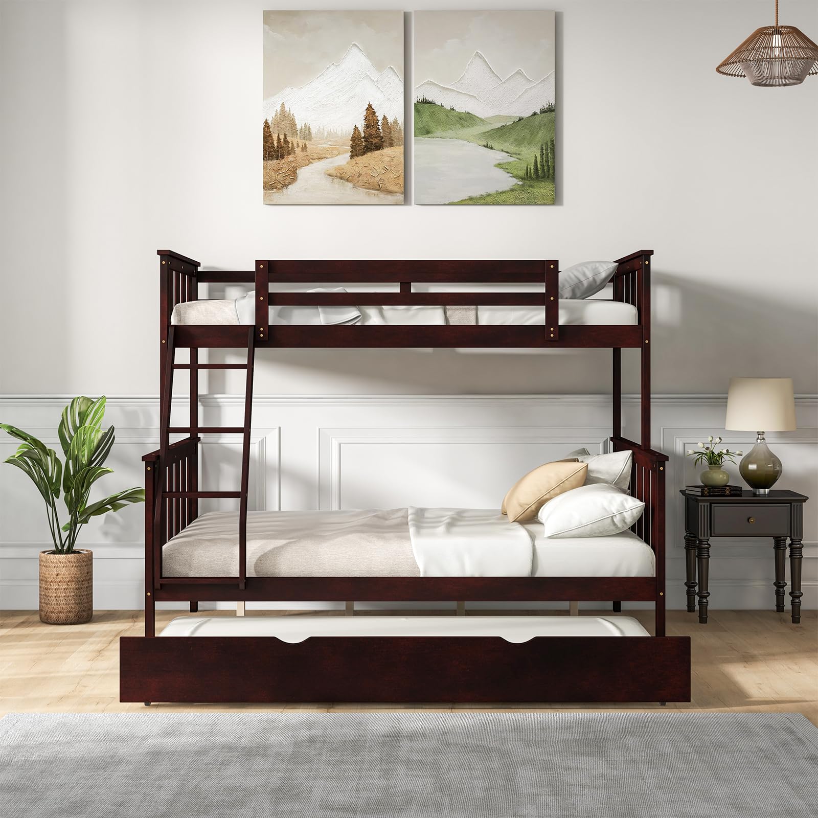Convertible 3-in-1 Twin Over Full Bunk Bed with Trundle