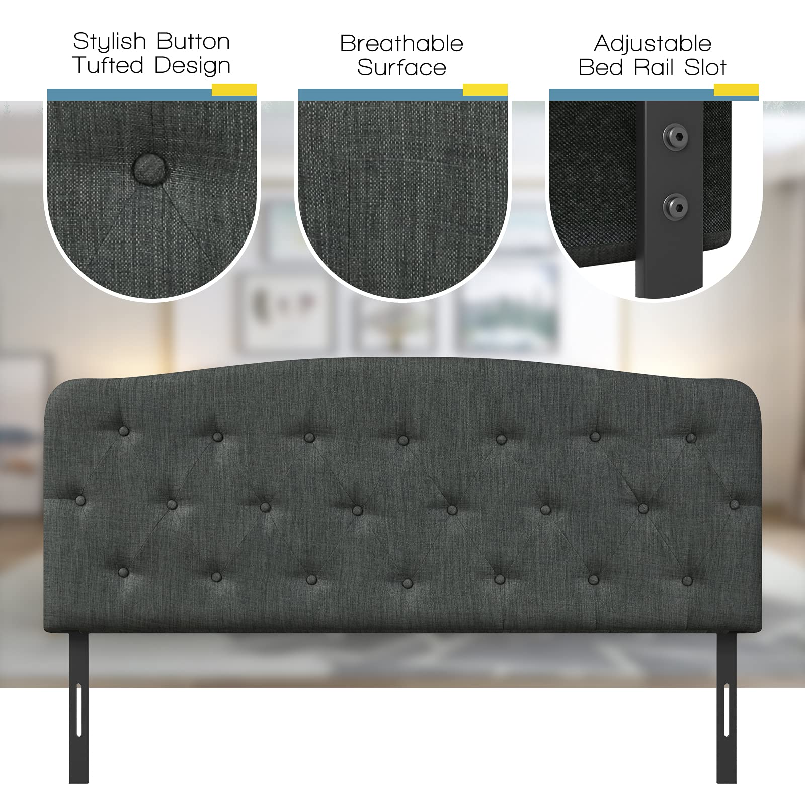 Upholstered Headboard, Adjustable Height from 38" to 53" Platform, Full Size