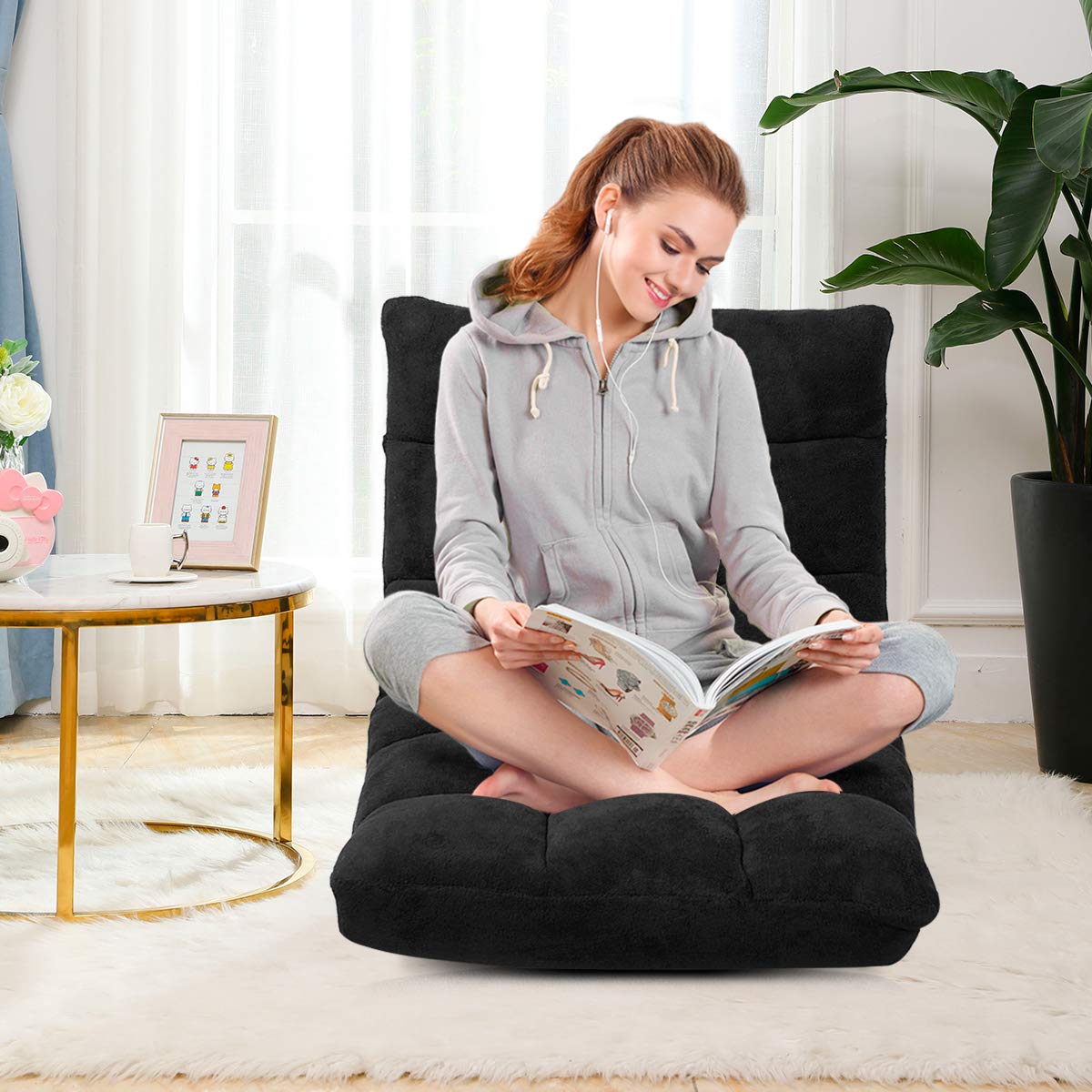 Floor Chairs for Adults - Floor Gaming Chair with Back Support, Coral Velvet, 14 Adjustable Position