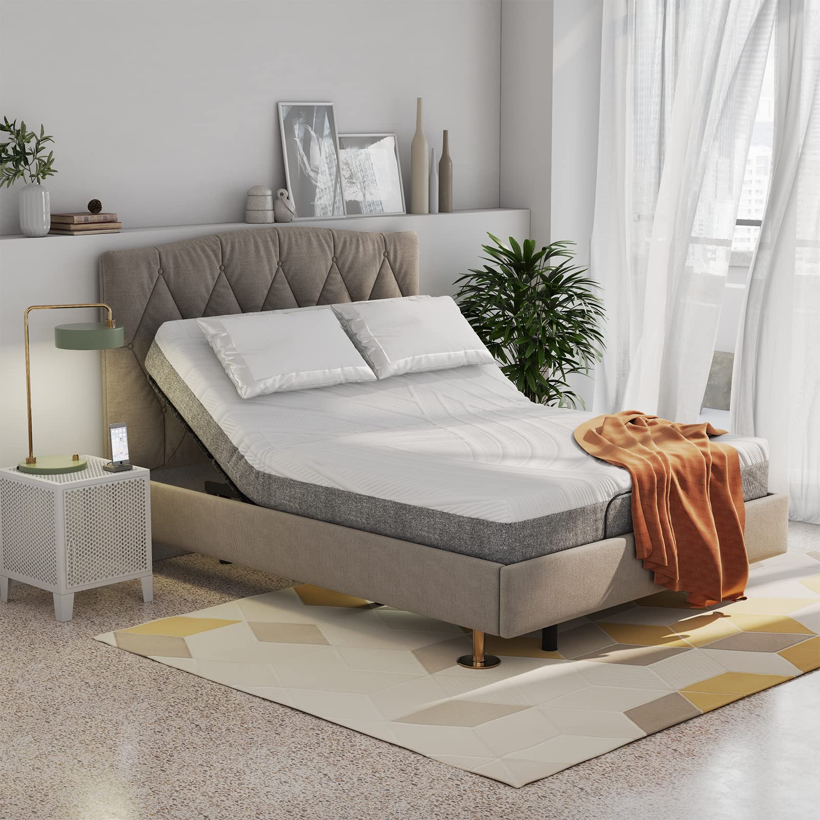 Adjustable Bed Base with Remote, Electric Reclining Bed with Head & Foot Incline, LED Under-Bed Lighting and Dual USB Port