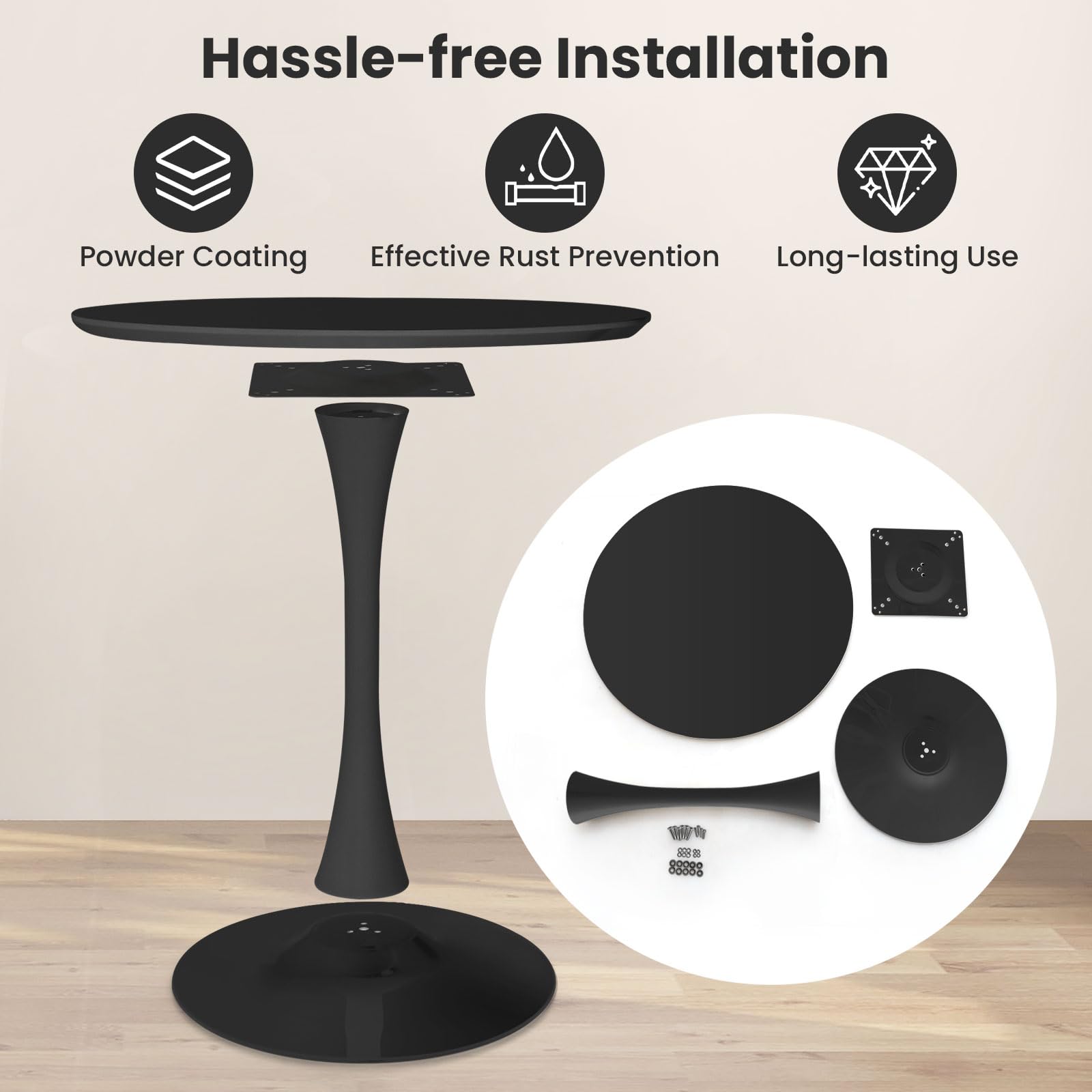 Round Dining Table, 32" Modern Tulip Kitchen Table with 0.9&rdquo; Thickened Tabletop & Sturdy Metal Pedestal