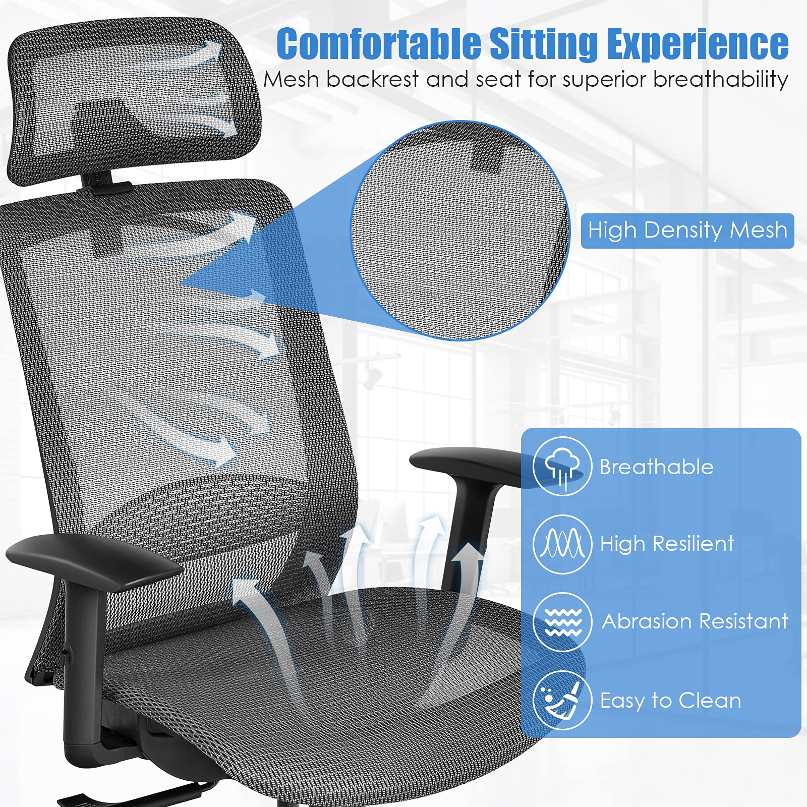 Ergonomic Office Chair, Mesh Desk Chair Back Support with Adjustable Headrest