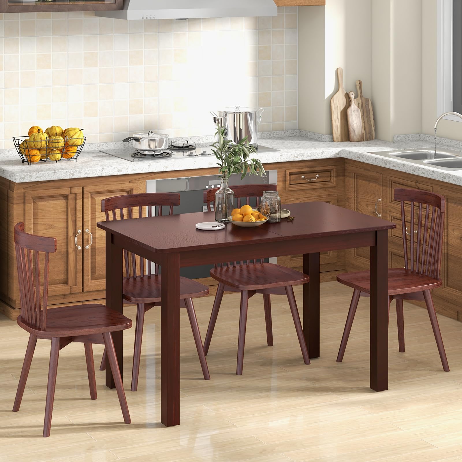Extendable Dining Table for 4, 60" Folding Kitchen Table w/Rubber Wood Frame & Safety Locks