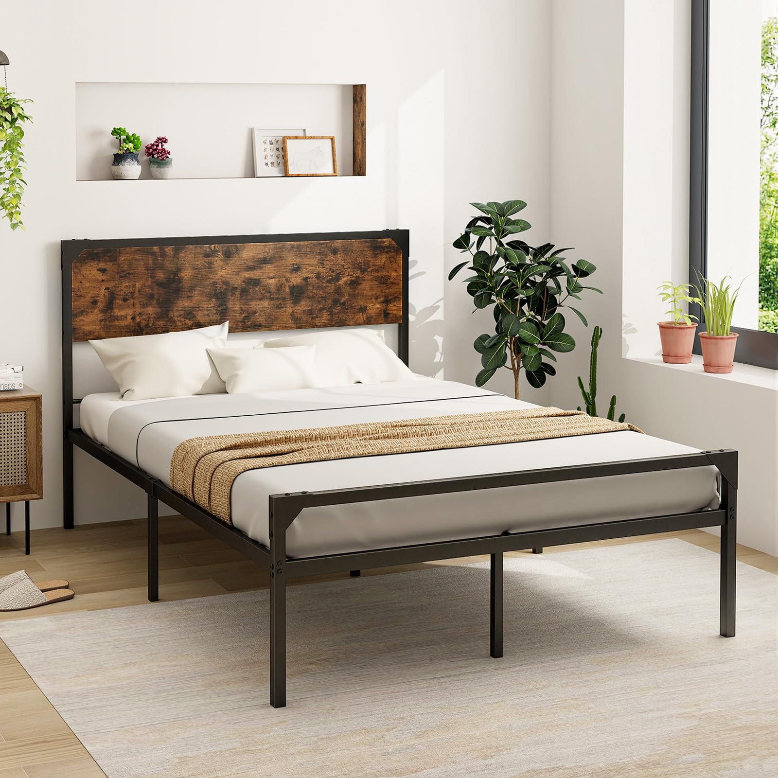 Metal Platform Bed Frame with Headboard