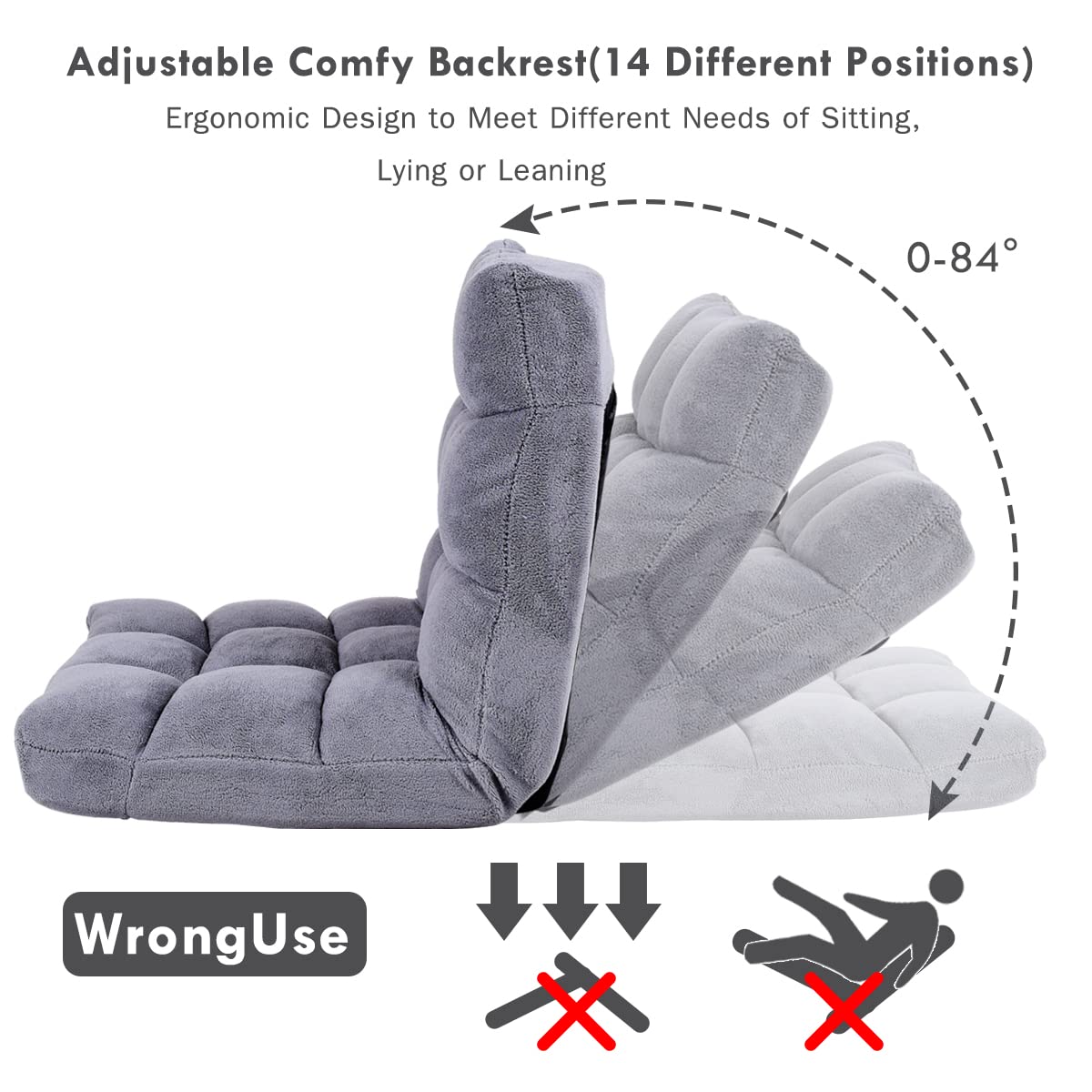 Floor Chairs for Adults - Floor Gaming Chair with Back Support, Coral Velvet, 14 Adjustable Position