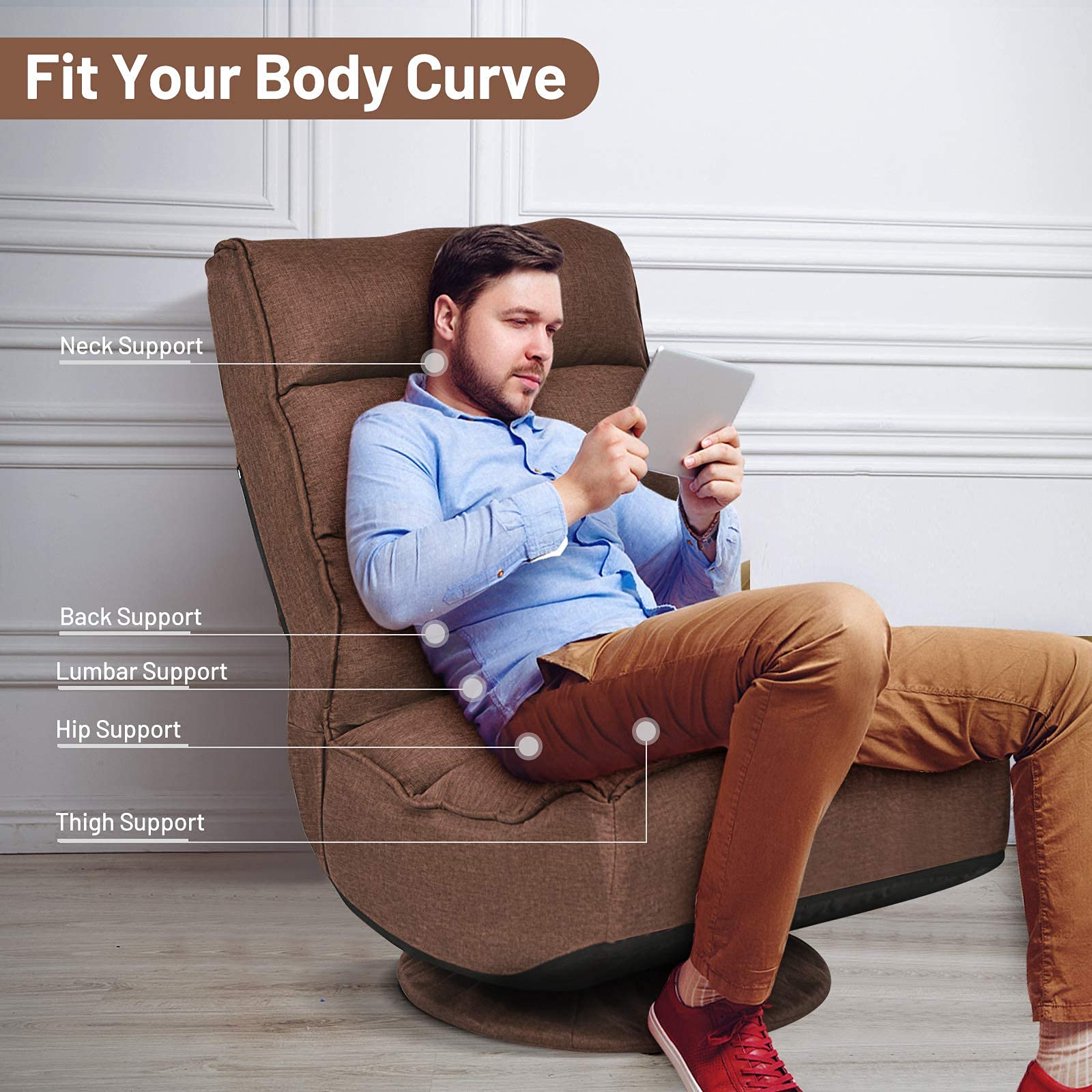 360 Degree Swivel Gaming Chair, 6 Position Adjustable Folding Floor Chair