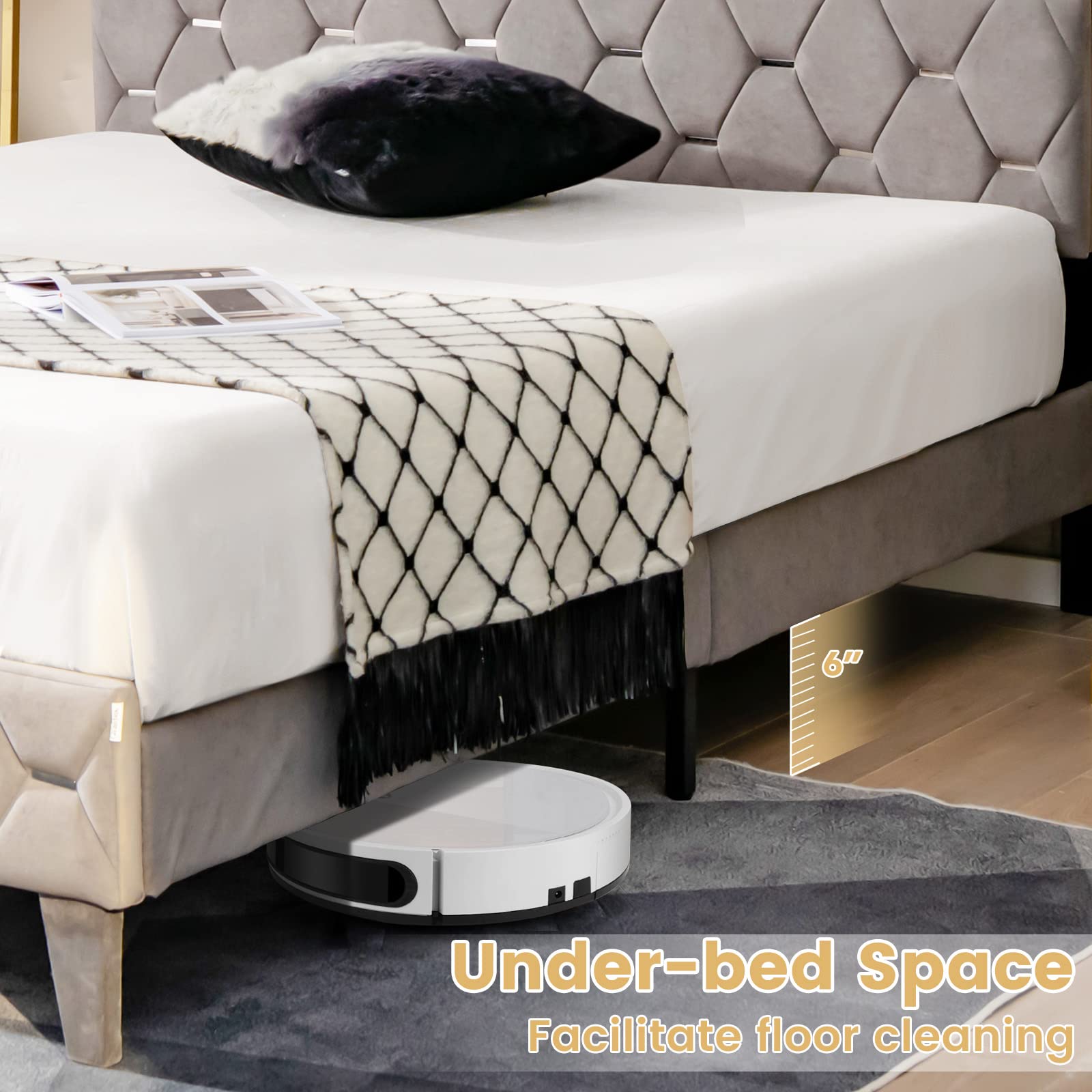 Upholstered Full/Queen Bed Frame with Storage Headboard, Platform Bed Frame