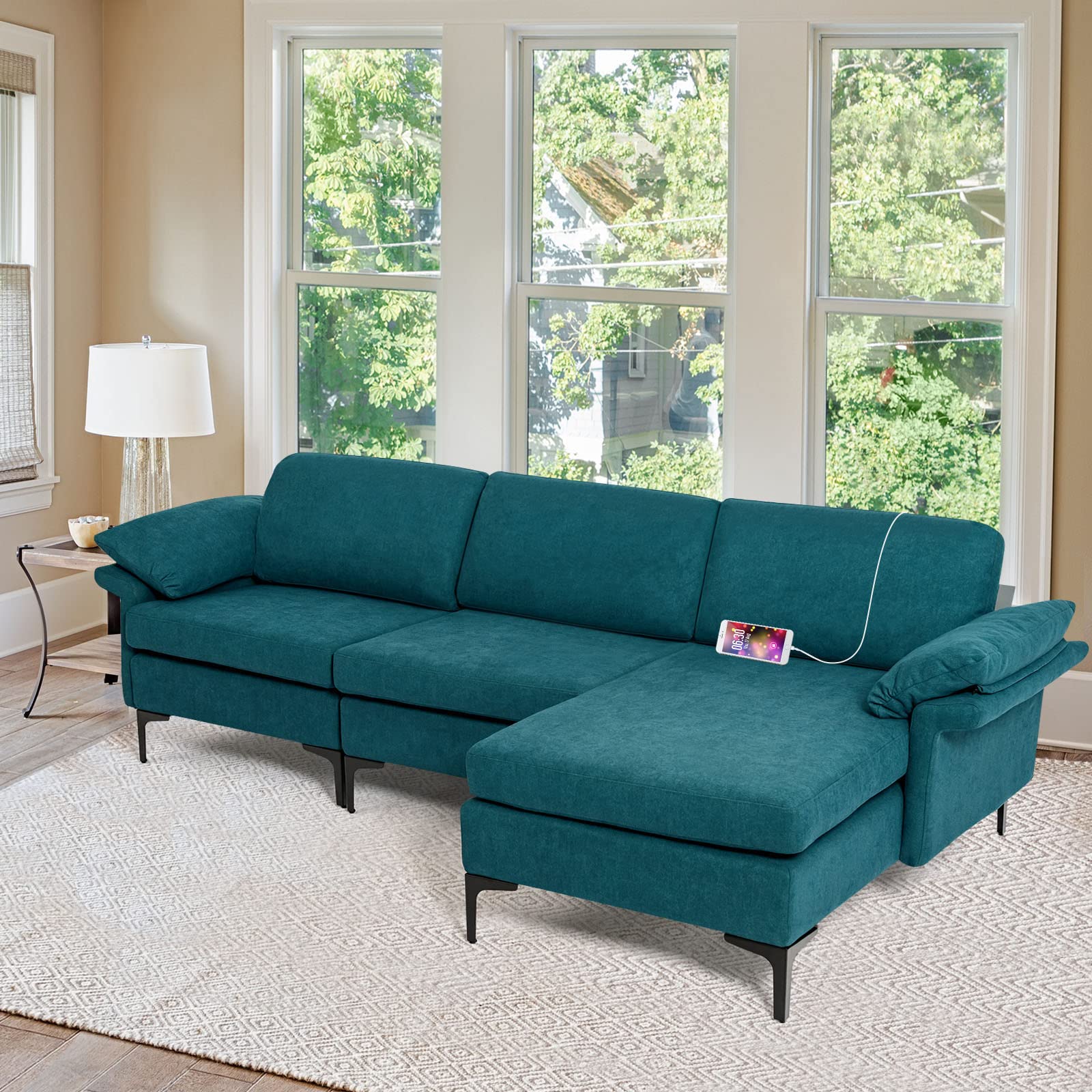100.5 Inch Convertible L-Shaped Sectional Sofa Couch, 3-Seat Sofa with Reversible Chaise Lounge