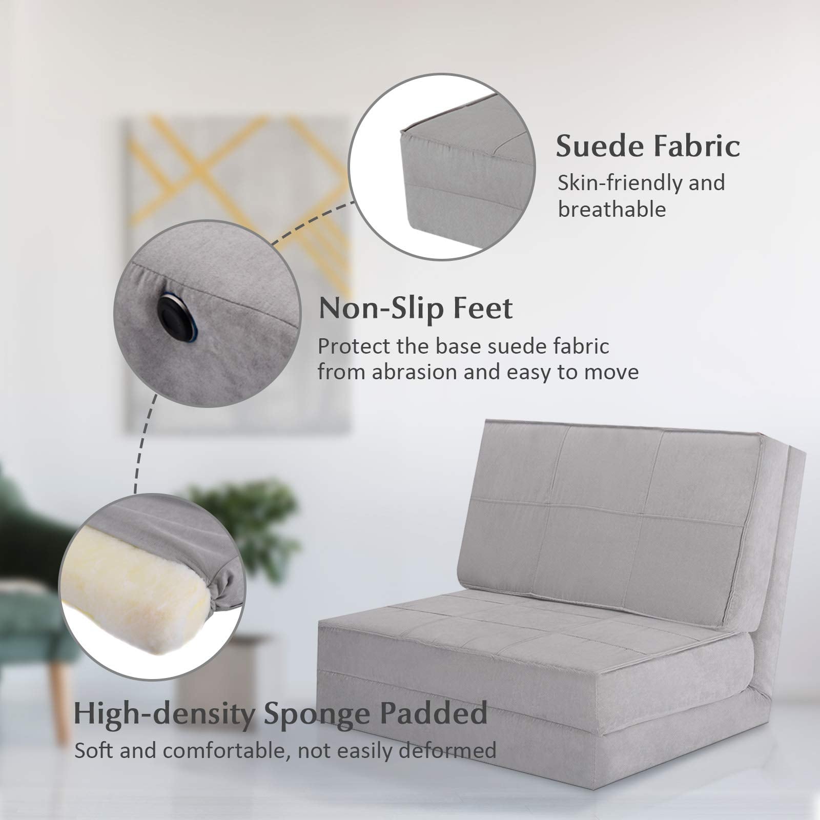 5-Position Adjustable Convertible Flip Chair, Sleeper Dorm Game Bed Couch Lounger Sofa Chair Mattress