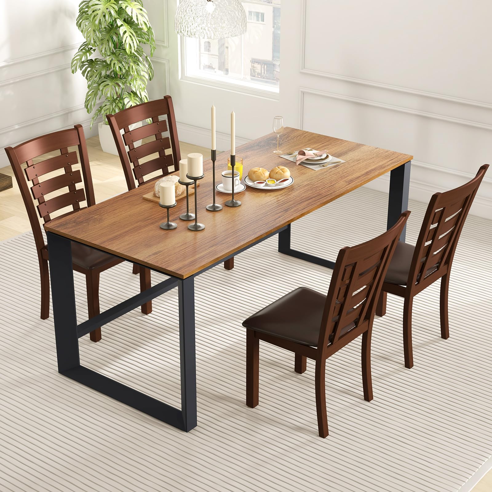 Wood Dining Chairs Set of 2/4, Farmhouse High Back PU Leather Dining Room Chair