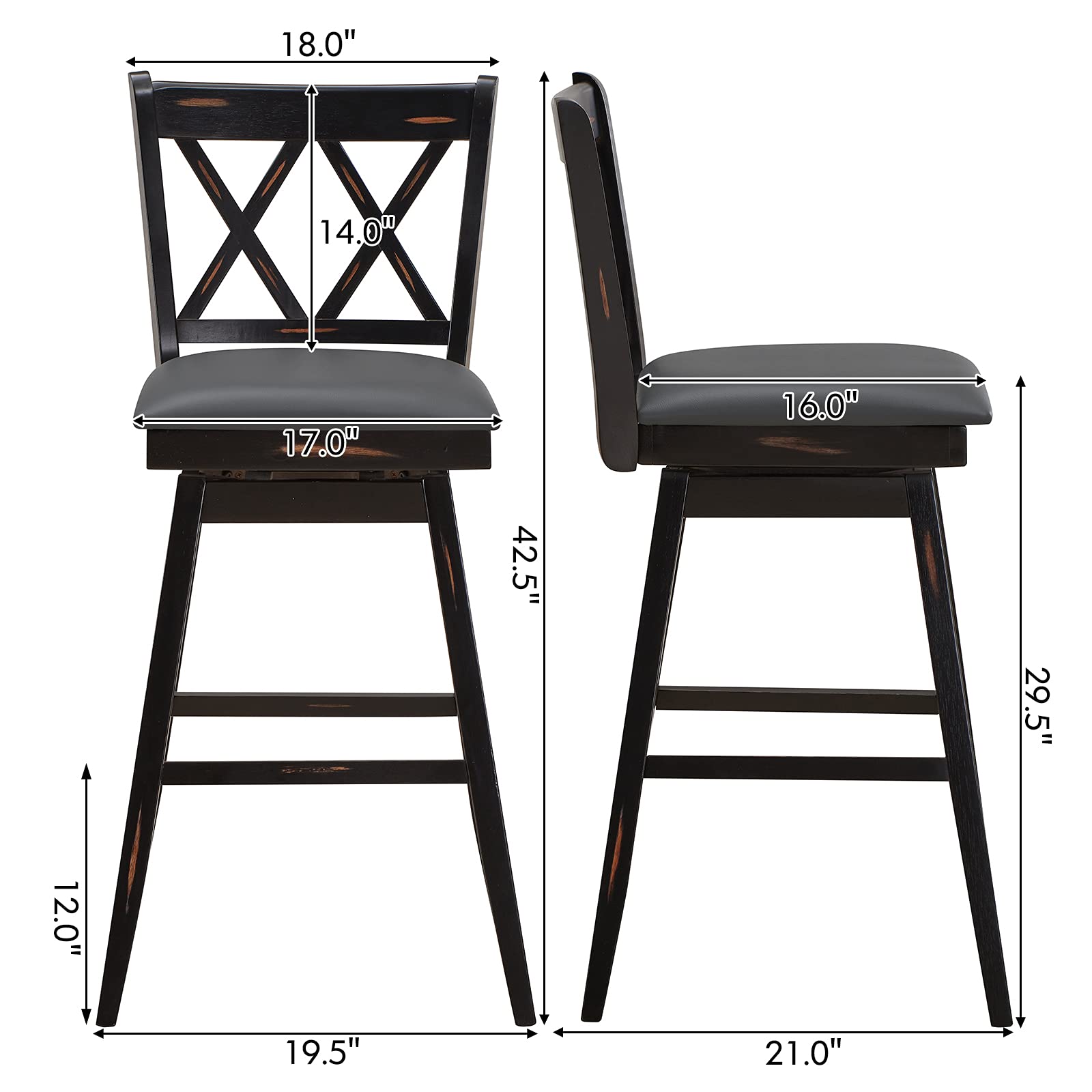 360 &deg; Swivel Bar Stool Set of 2/4 with Foot Rest Upholstered Cushion & Ergonomic Backrest