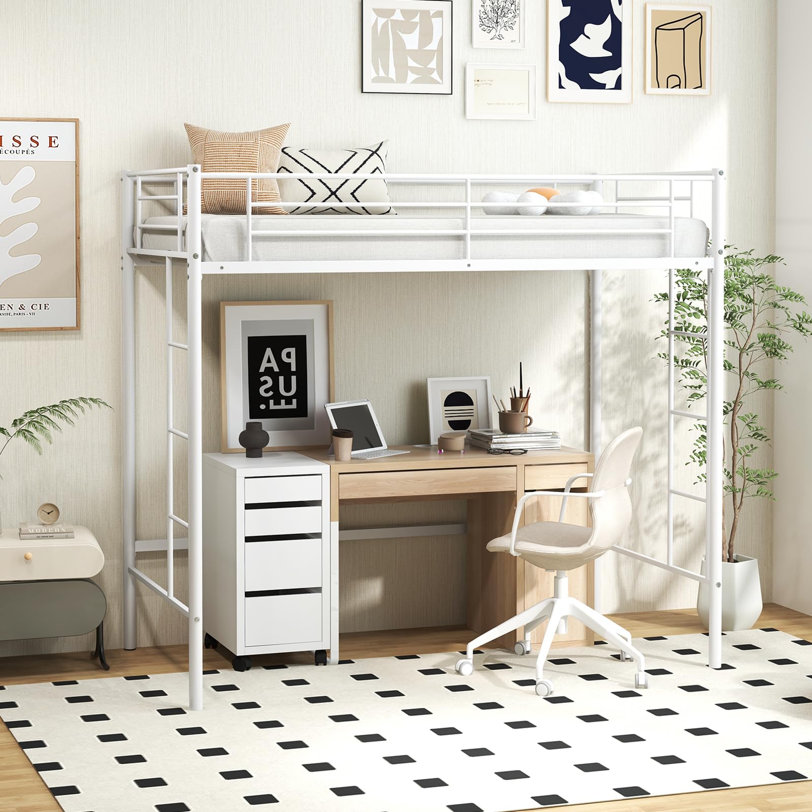 Metal Loft Bed Frame Twin Size