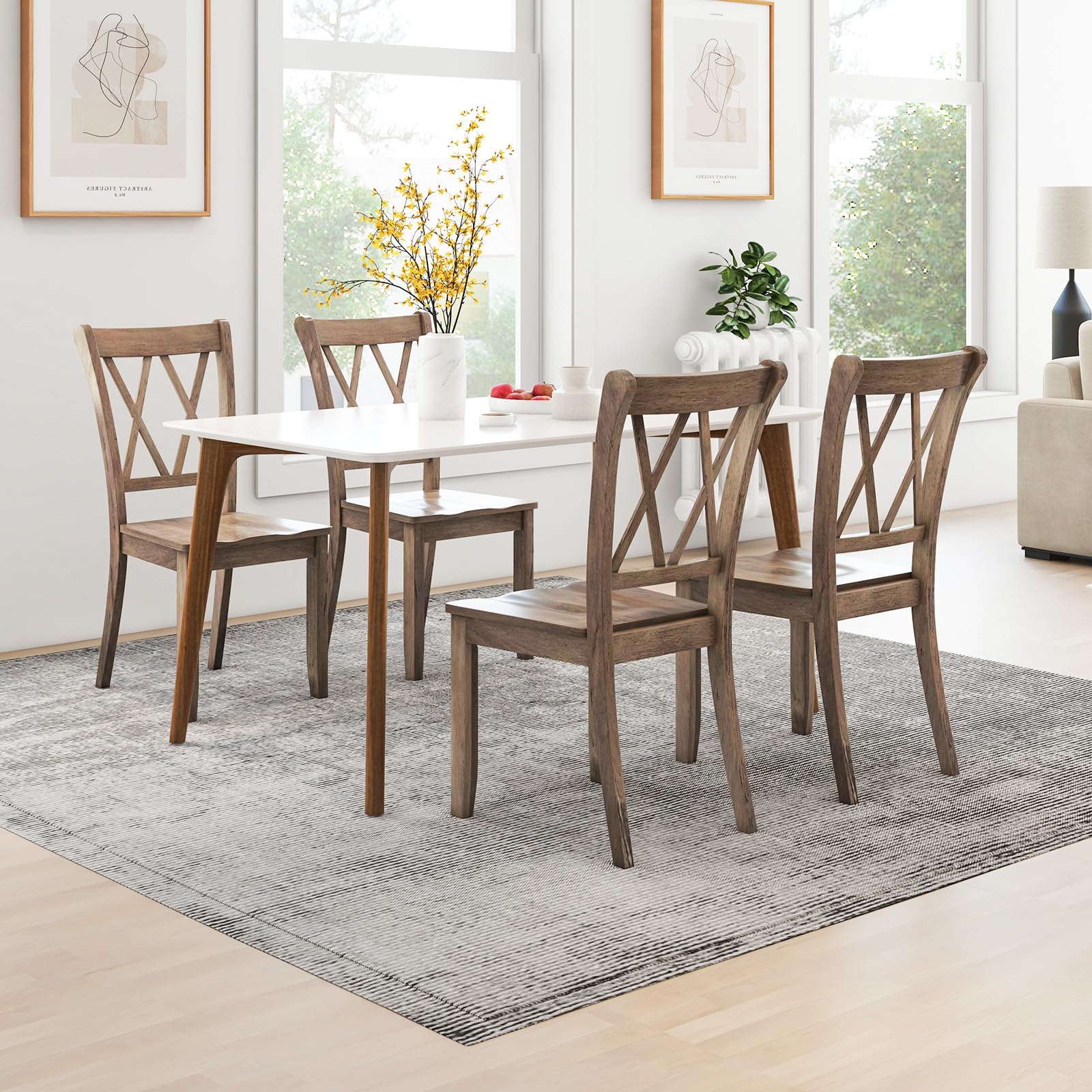 Set of 2/4 Dining Chairs, Rubber Wood Dining Room Chair, Farmhouse Dining Side Chairs