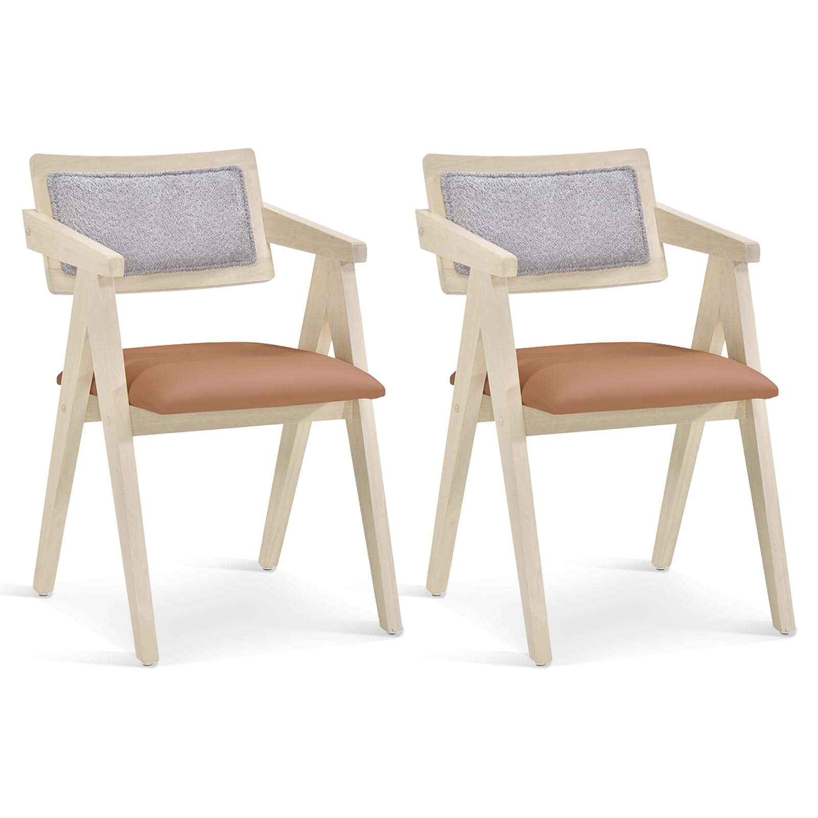 Wooden Dining Chairs Set of 2/4, Mid Century Upholstered Kitchen Chairs w/Leathaire Seat Cushions & Sherpa Backrests
