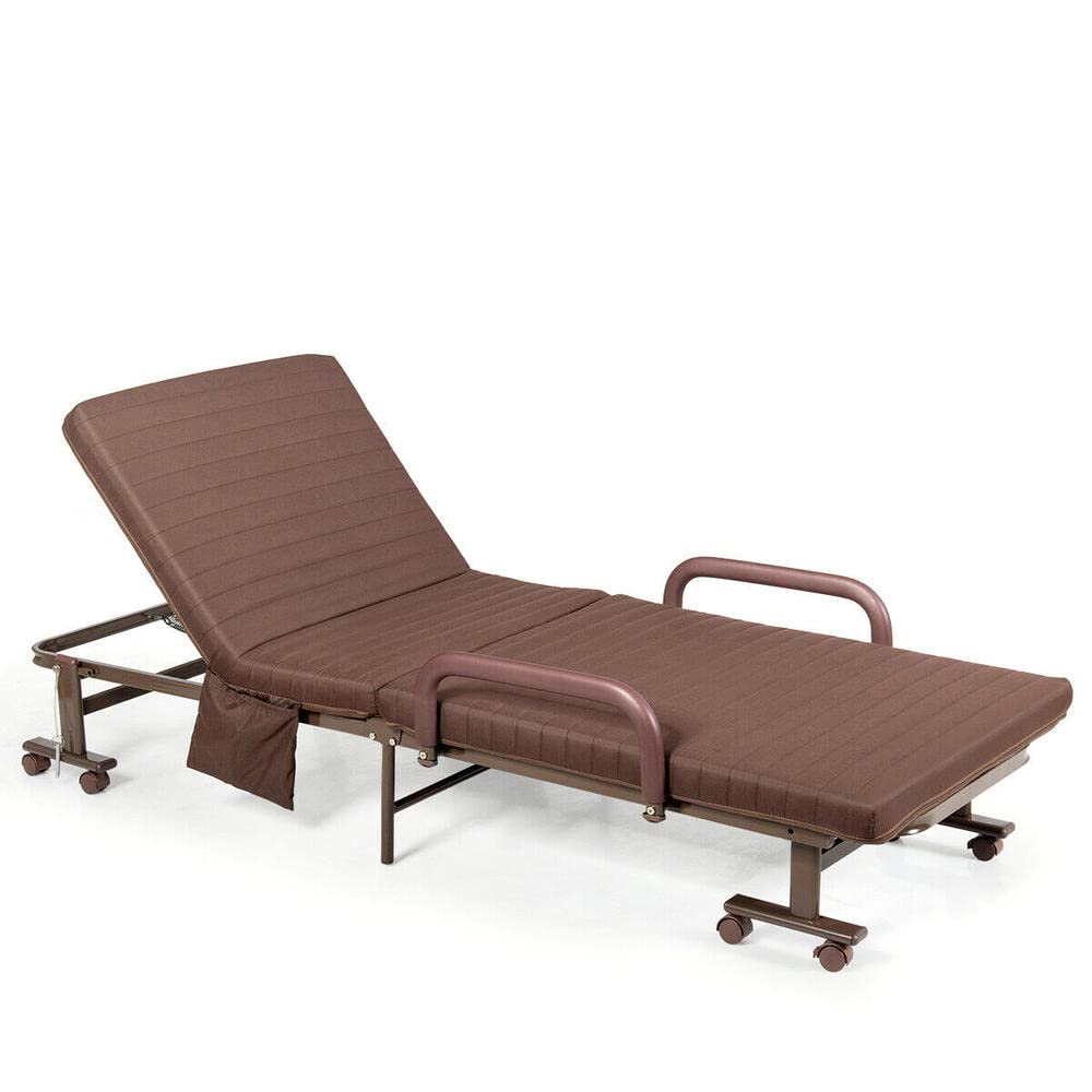 Portable Guest Bed with 6 Positions Adjustable Backrest & Side Storage Pocket