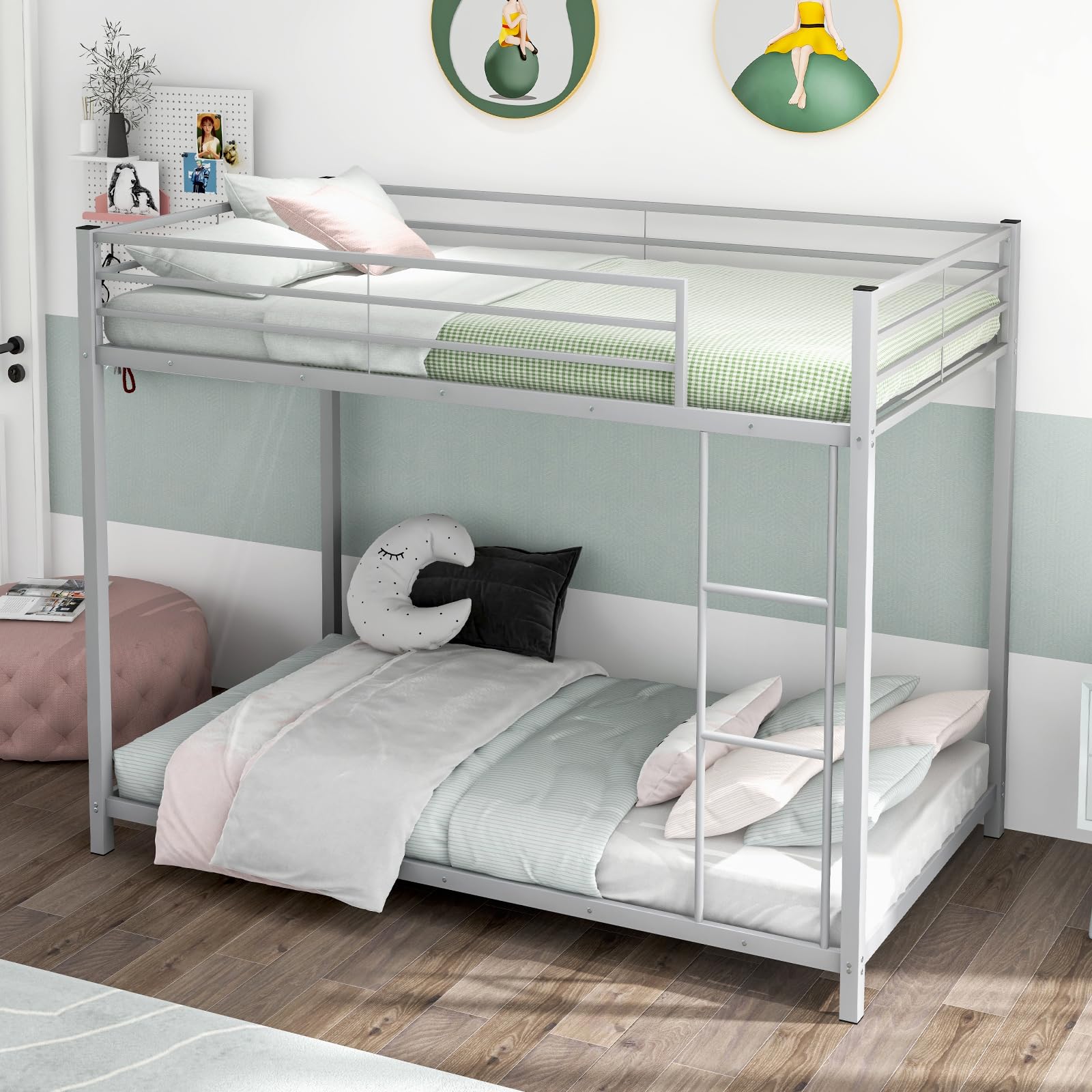 Metal Low Bunk Bed Twin Over Twin