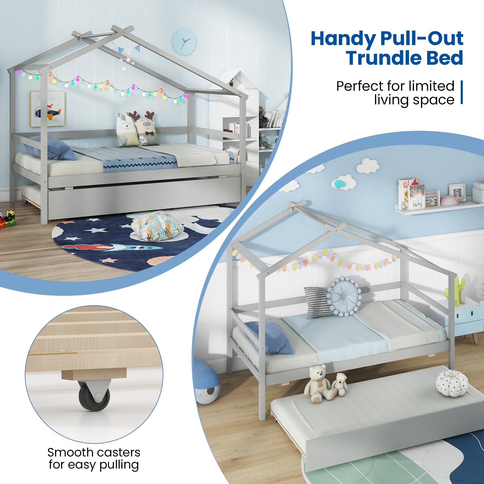 Twin Size House Bed with Trundle