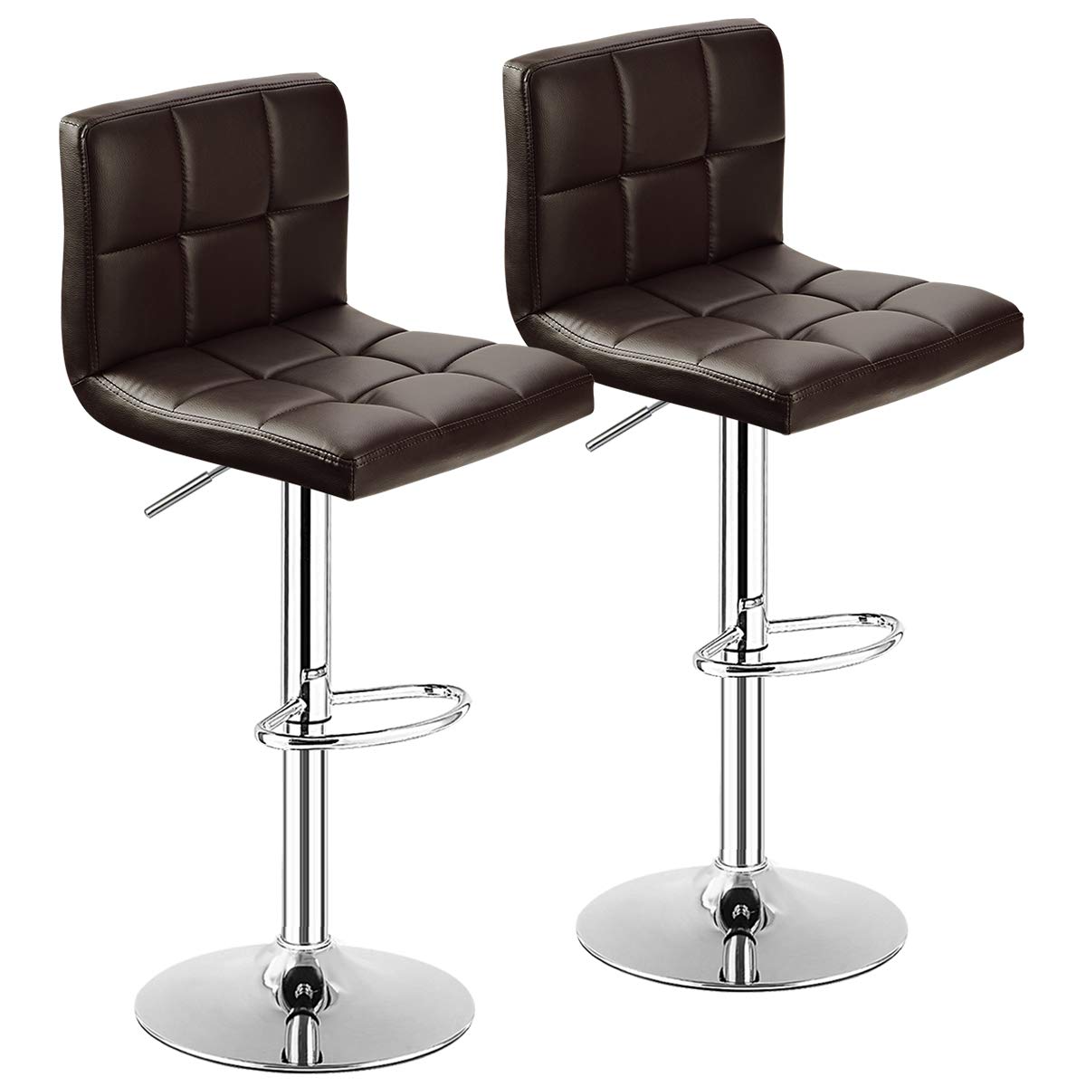 Modern PU Leather Height Adjustable Bar Stools  Set of 1/2 with Back, Footrest, Metal Base