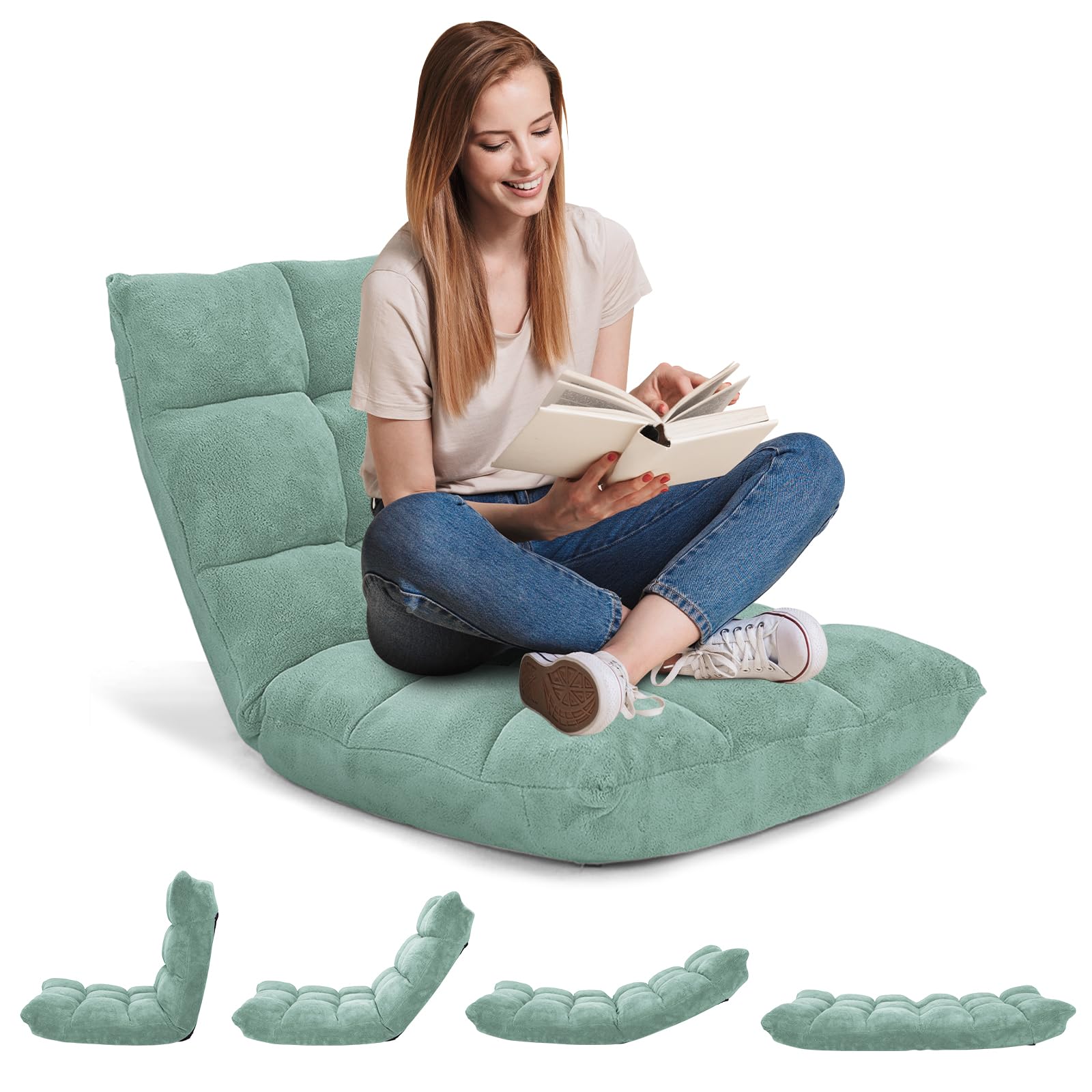 Floor Chairs for Adults - Floor Gaming Chair with Back Support, Coral Velvet, 14 Adjustable Position