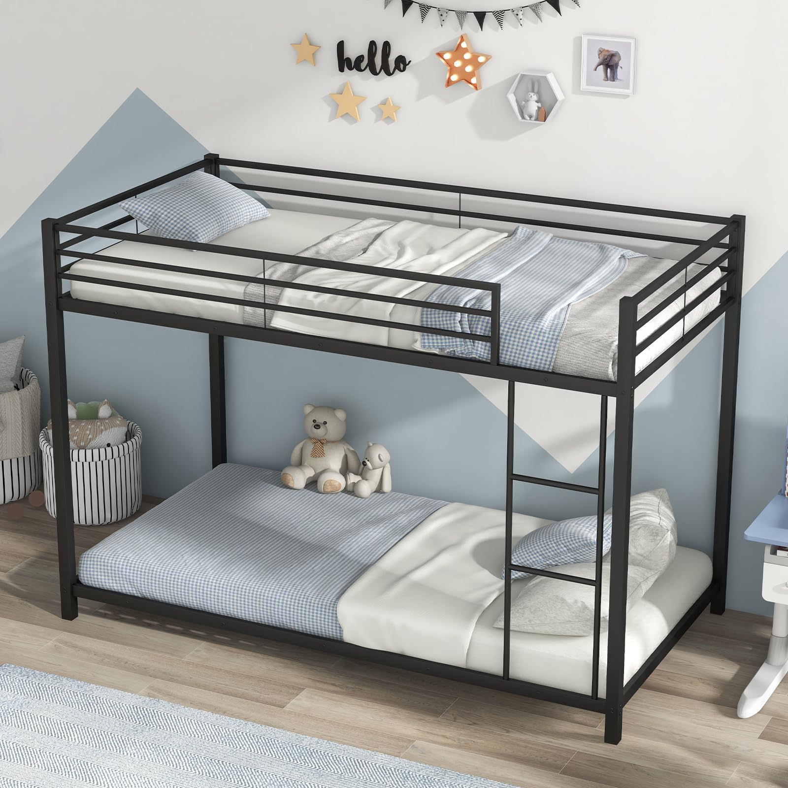 Metal Low Bunk Bed Twin Over Twin