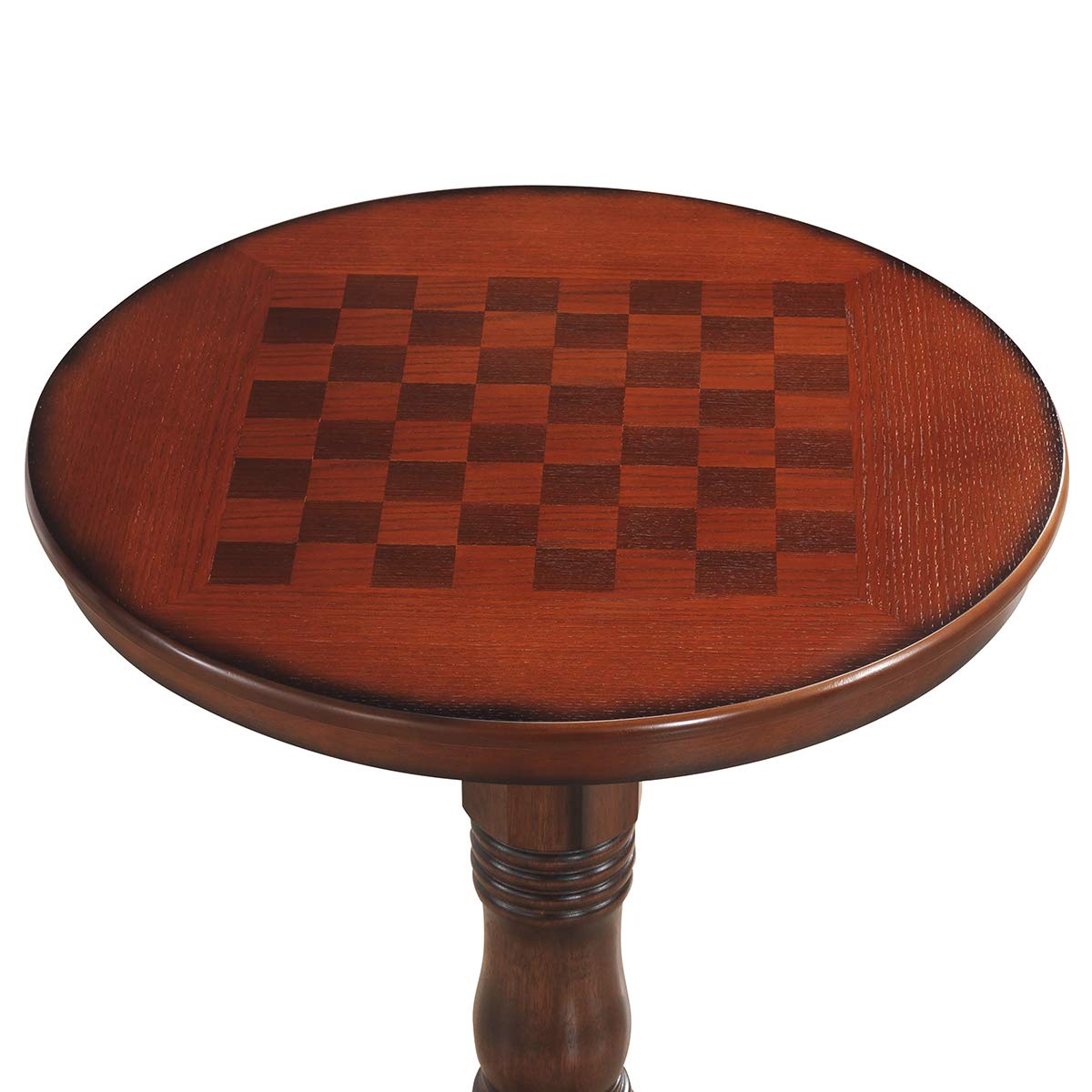 Round Dining Table, Wooden Pub Pedestal Side Table W/Chessboard, Adjustable Foot Pads