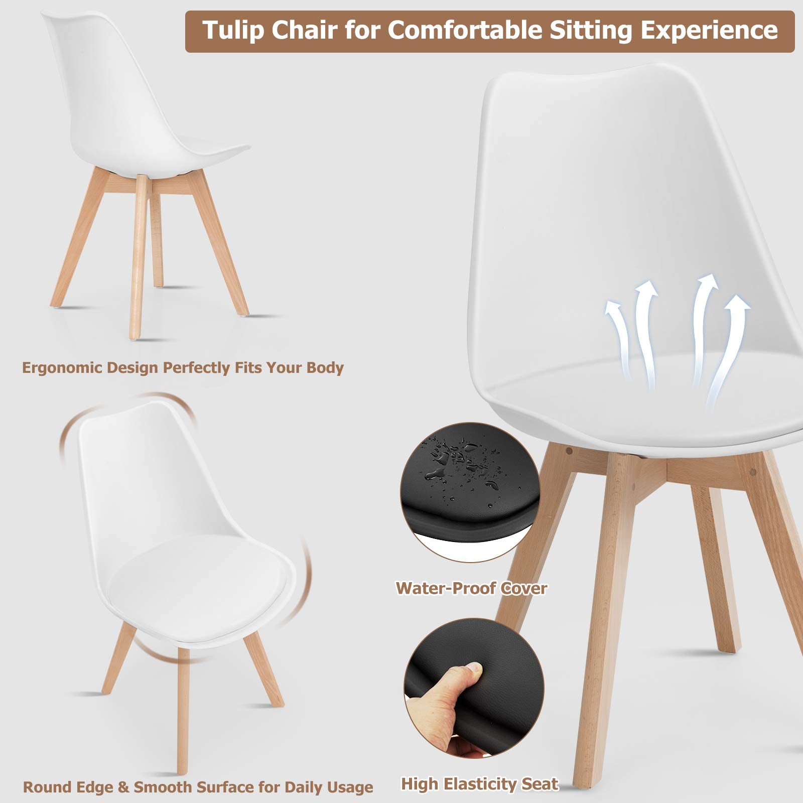 Set of 4 Modern High Backrest Dining Chairs, Elegant Mid Century Side Chairs w/Padded Seat, Solid Wood Legs