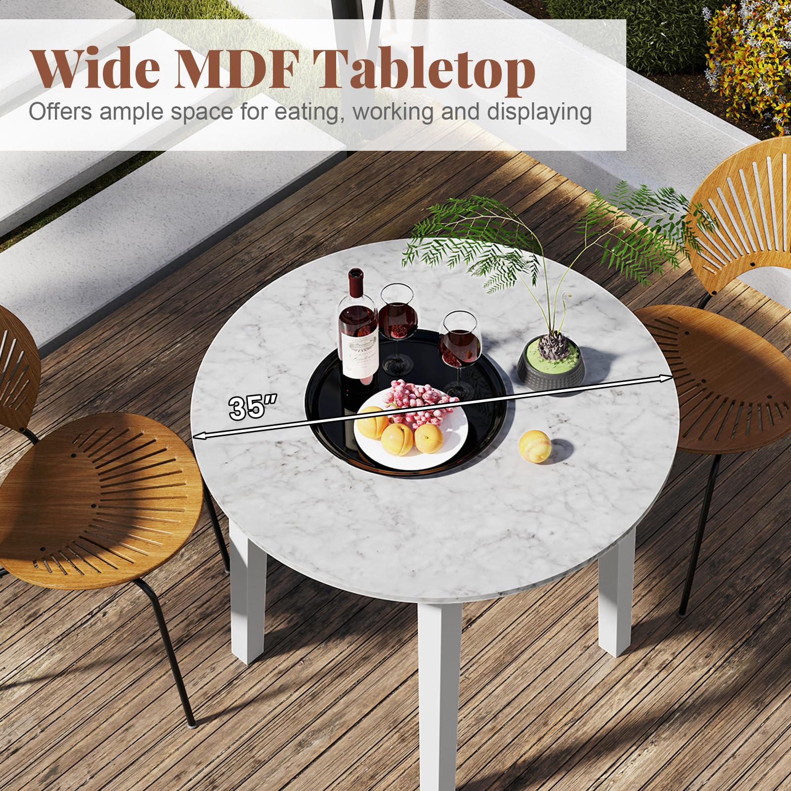 35&rdquo; Round Dining Table - Kitchen Table with Rubber Wood Legs, Marble-Textured Veneer Tabletop
