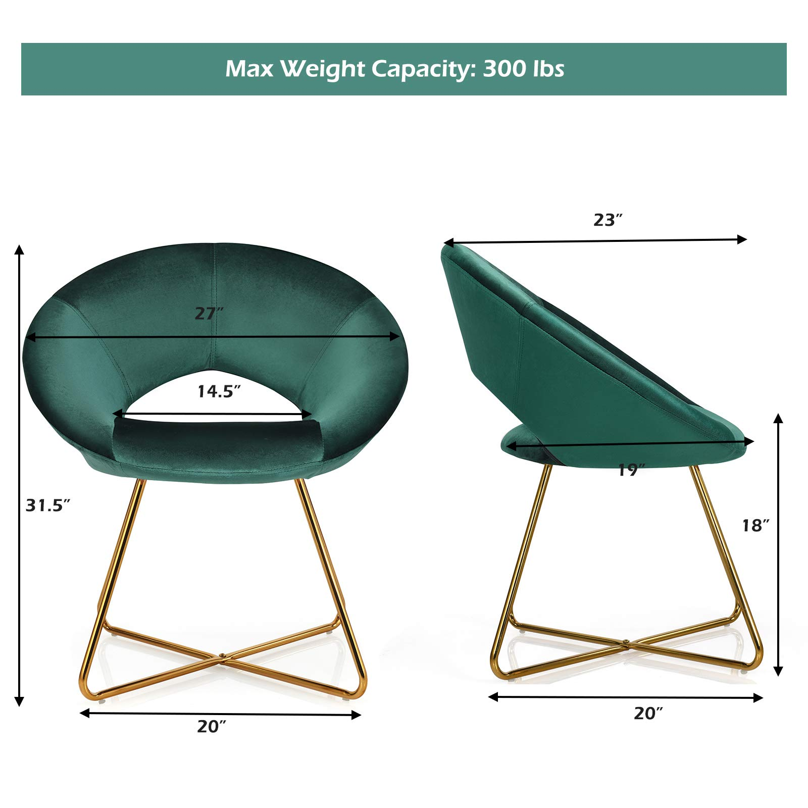 Modern Comfy Cute Upholstered Vanity Desk Chair w/Metal Legs