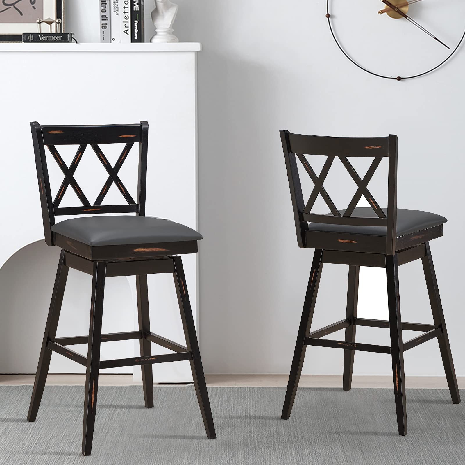 360 &deg; Swivel Bar Stool Set of 2/4 with Foot Rest Upholstered Cushion & Ergonomic Backrest
