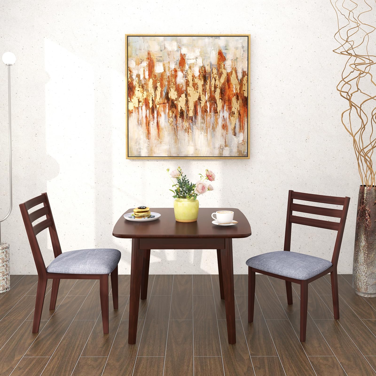 Wood Dining Chairs Set of 2/4, Upholstered Kitchen Chair with Solid Rubber Wood Frame