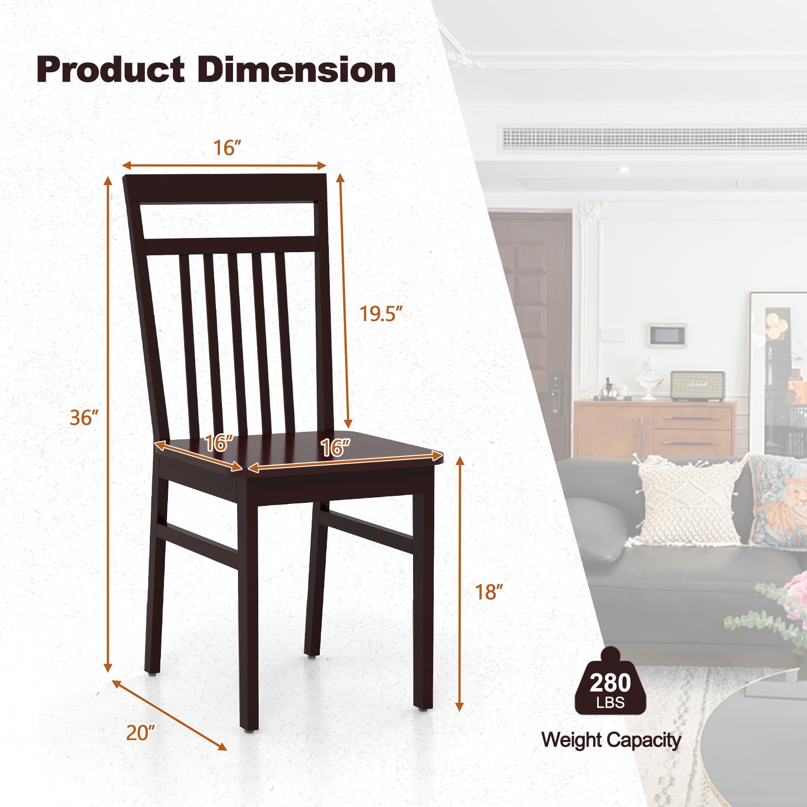 Wood Dining Chairs Set of 2/4, Kitchen Chairs with Solid Wood Frame