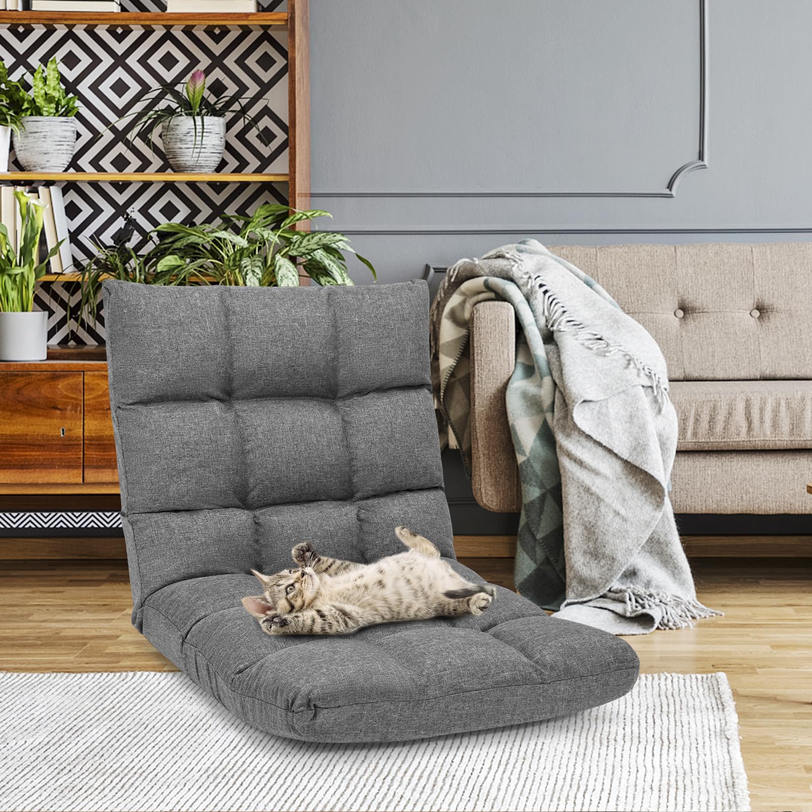 Folding Gaming Floor Chair，Adjustable 14-Position Floor Sofa with Back Support