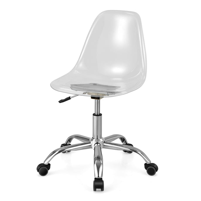 Acrylic Clear Desk Chair, Armless Swivel Vanity Ghost Plastic Chair with Sturdy Metal Base & Smooth Wheels