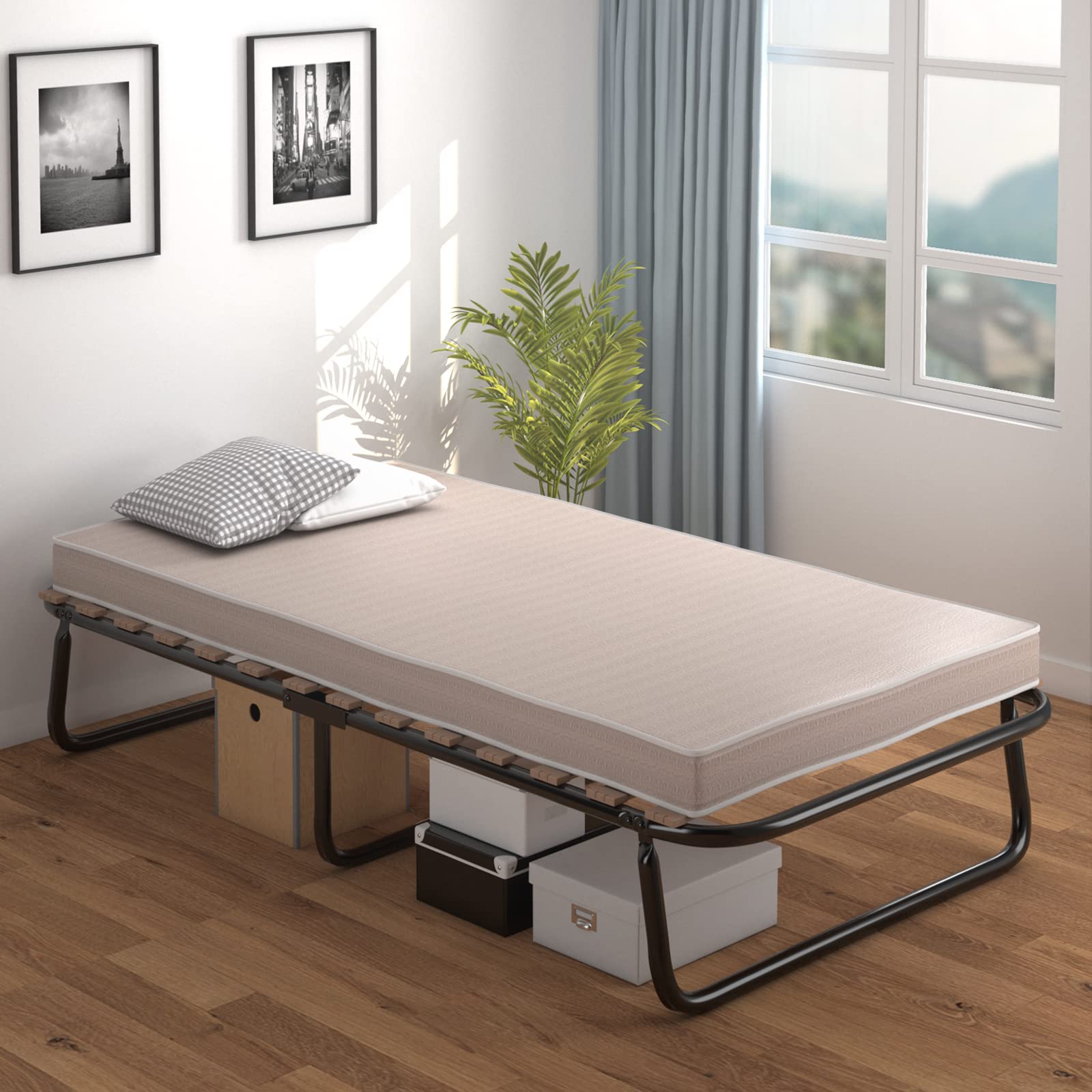 Twin Size Folding Rollaway Bed with Mattress for Adults