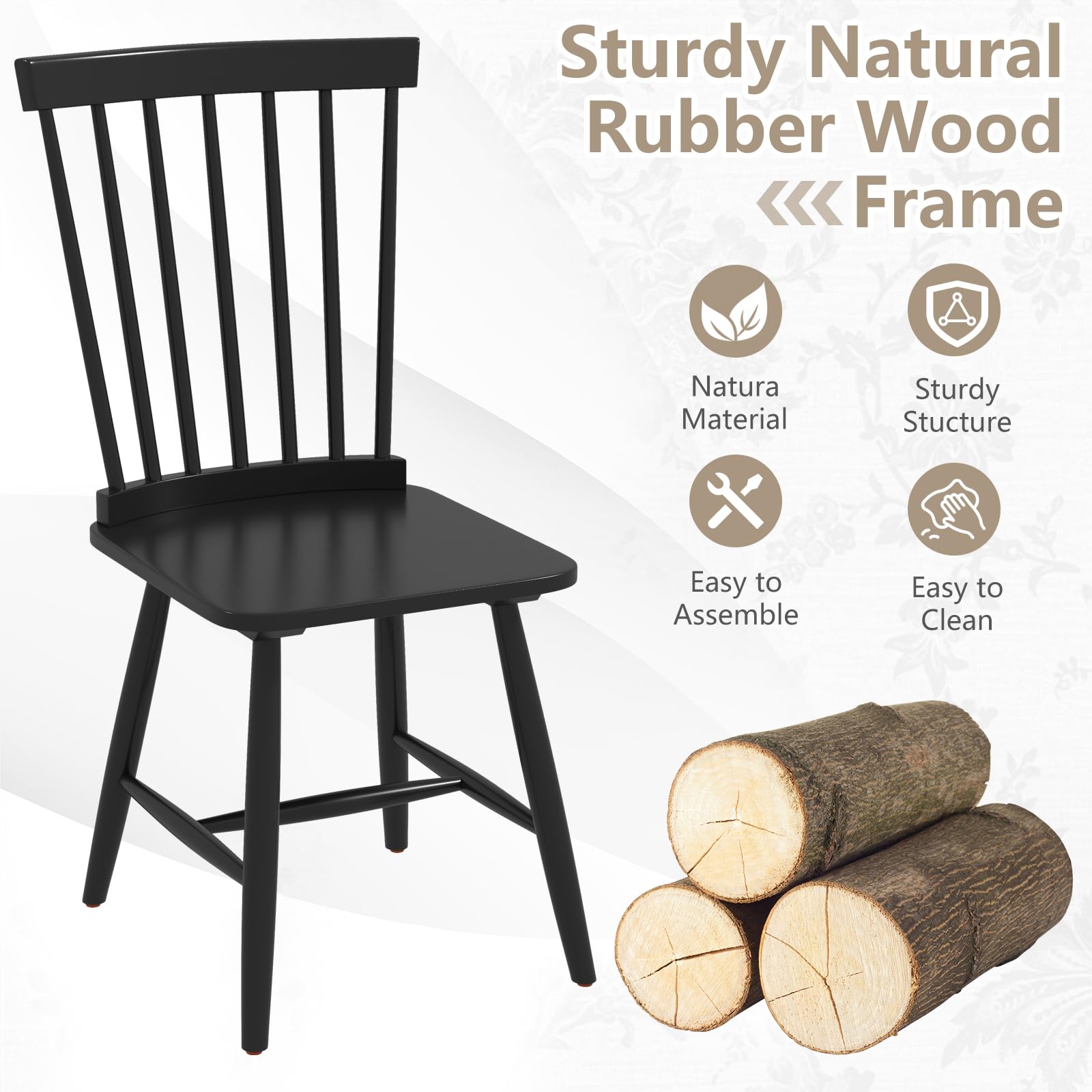 Windsor Dining Chairs Set of 2/4 with Wide Seat & Spindle Back