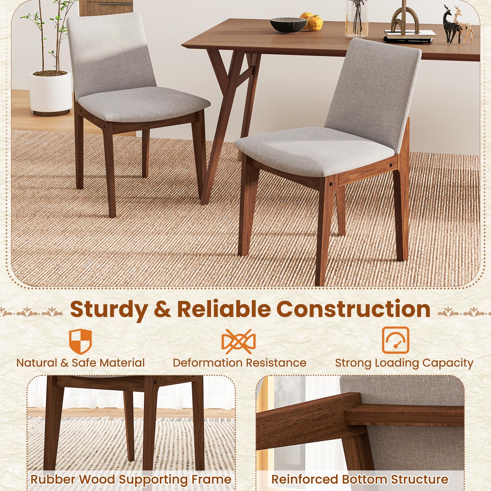 Upholstered Dining Chairs Set of 2/4 with Rubber Wood Frame, Padded Cushions, High Curved Back