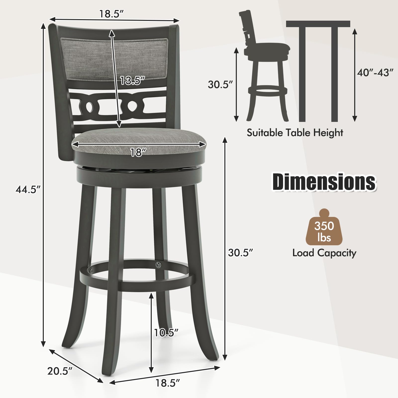 Upholstered Bar Height Bar Chair with Wooden Frame, Swivel Seat & Footrest