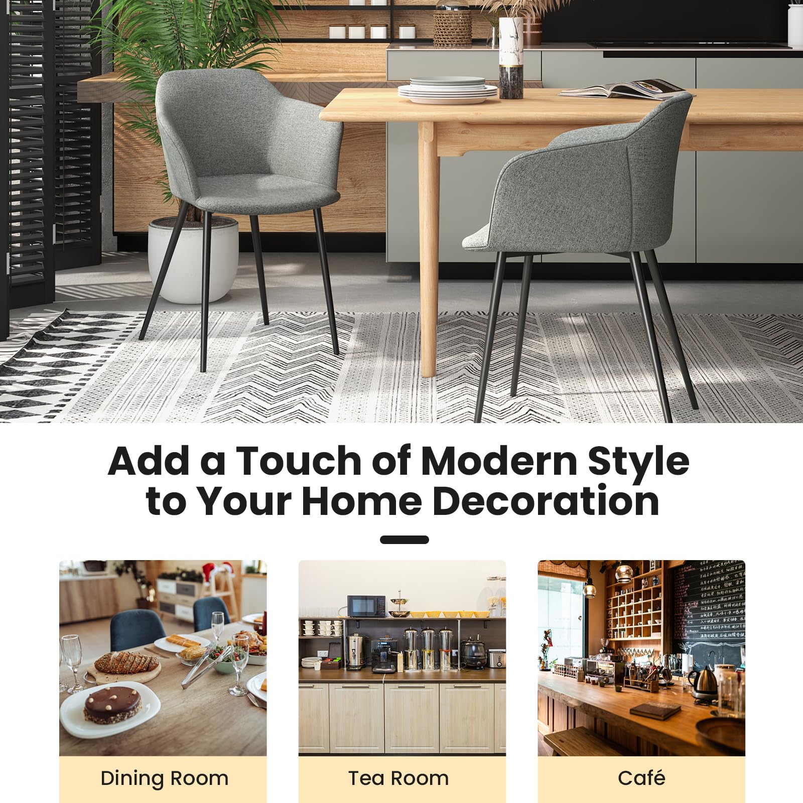 Dining Chairs Set of 2/4, Upholstered Kitchen Chairs with Arms, Dining Room Chairs with Metal Frame, 17"(D)x18"(W) Wide Seat