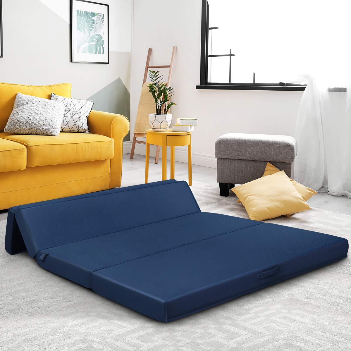 4 Inch Tri Folding Mattress, Foam Mattress with Carrying Handles and Removable Washable Fabric