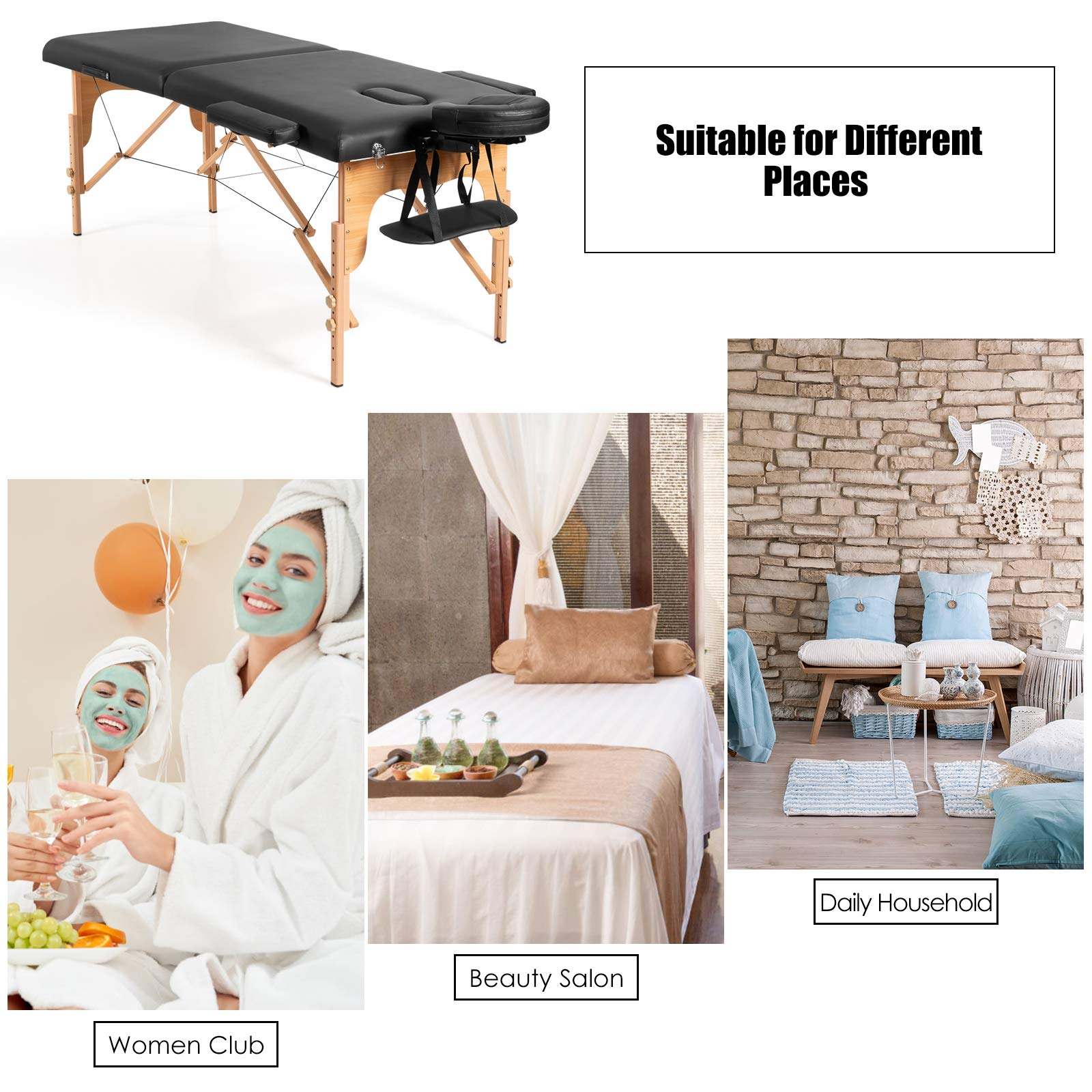 Portable Massage Bed Height Adjustable with Carry Case & Face Cradle
