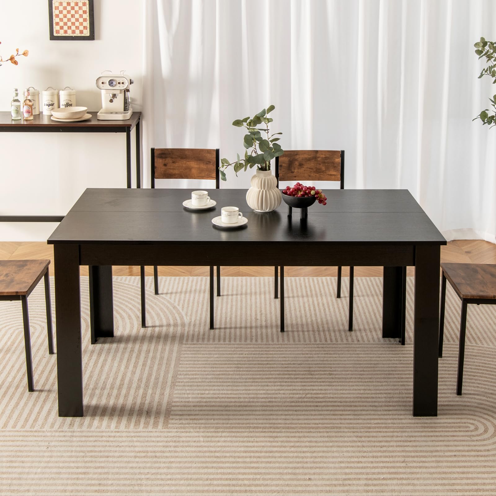 Black Dining Table for 6, Wood Rectangular Table, 63" L x 31.5" W x 30" H Large Farmhouse Center Table