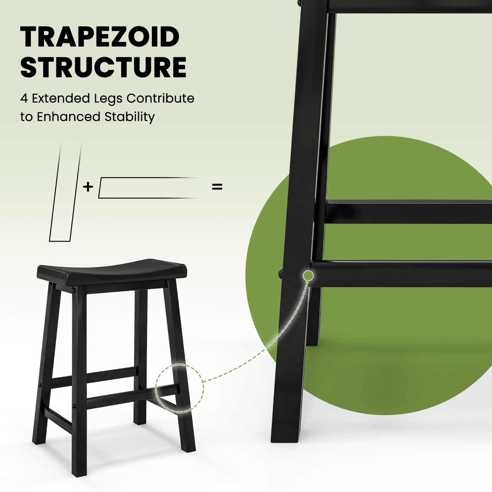 Saddle Stools Set of 2/4, 24-inch Counter Height Barstools with Solid Wood Legs & Footrests