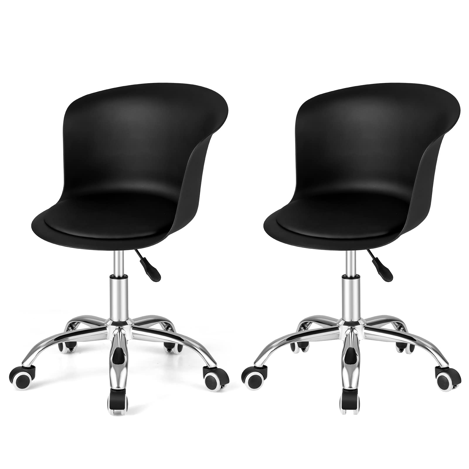 Home Office Desk Chair Set of 2/4, Armless Plastic Swivel Rolling Task Chair w/Soft PU Leather Cushion & Universal Casters