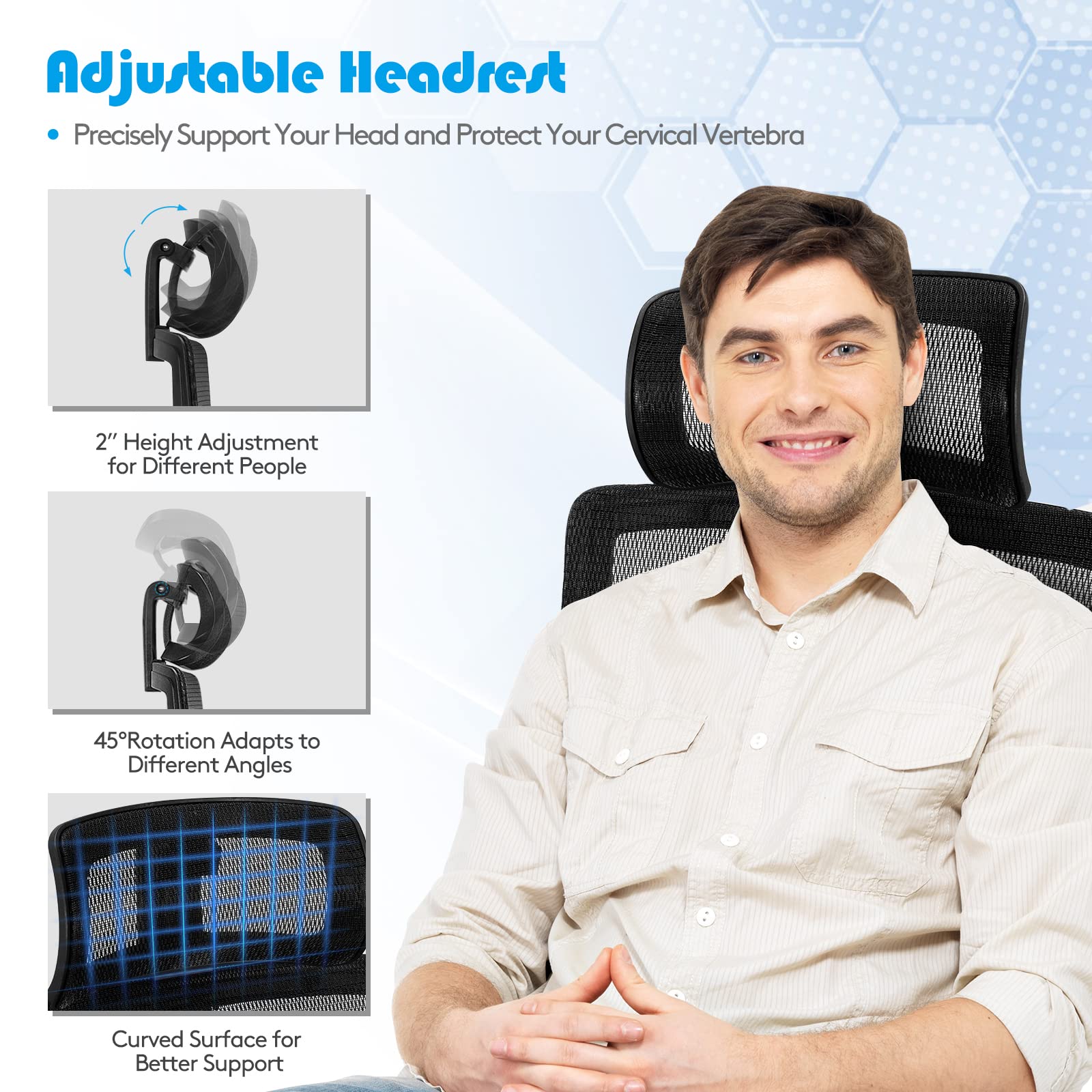 Ergonomic Office Chair, High-Back Mesh Executive Chair, with Adjustable Headrest, 3D Armrest, Lumbar Support, Reclining Backrest