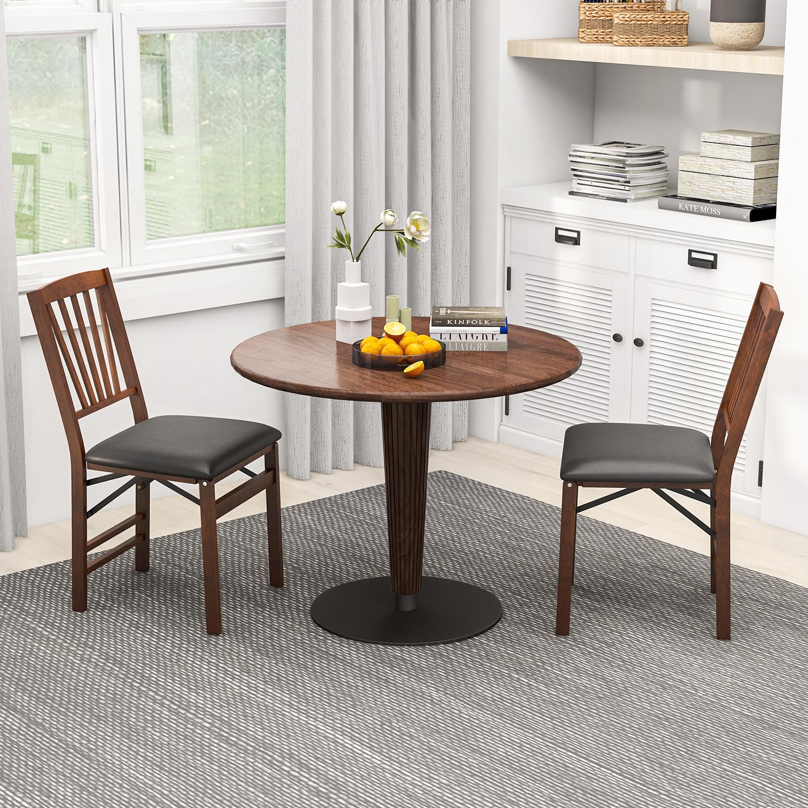 Folding Dining Chairs Set of 2/4, Foldable Wood Chairs with PVC Padded Seat & High Backrest